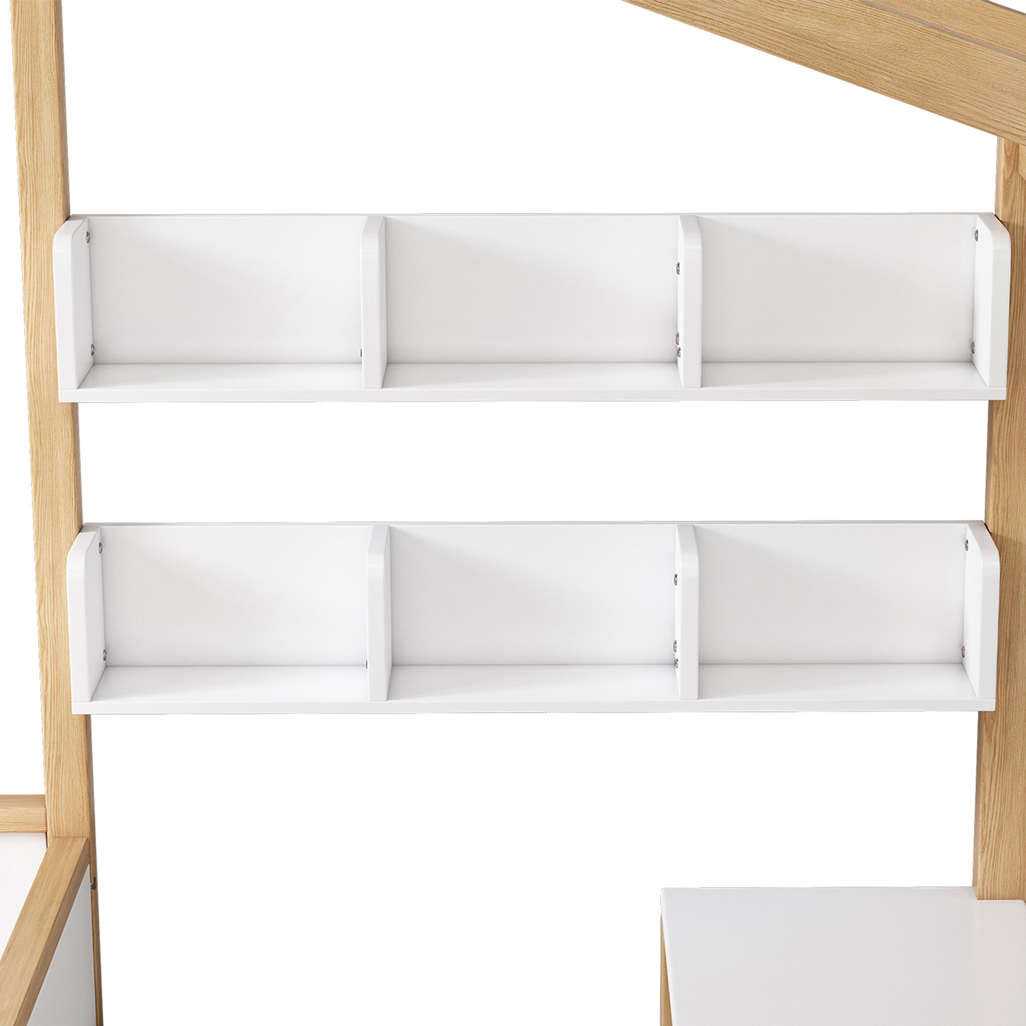 White Full Wood Frame House Bed with Drawer and Bookshelf