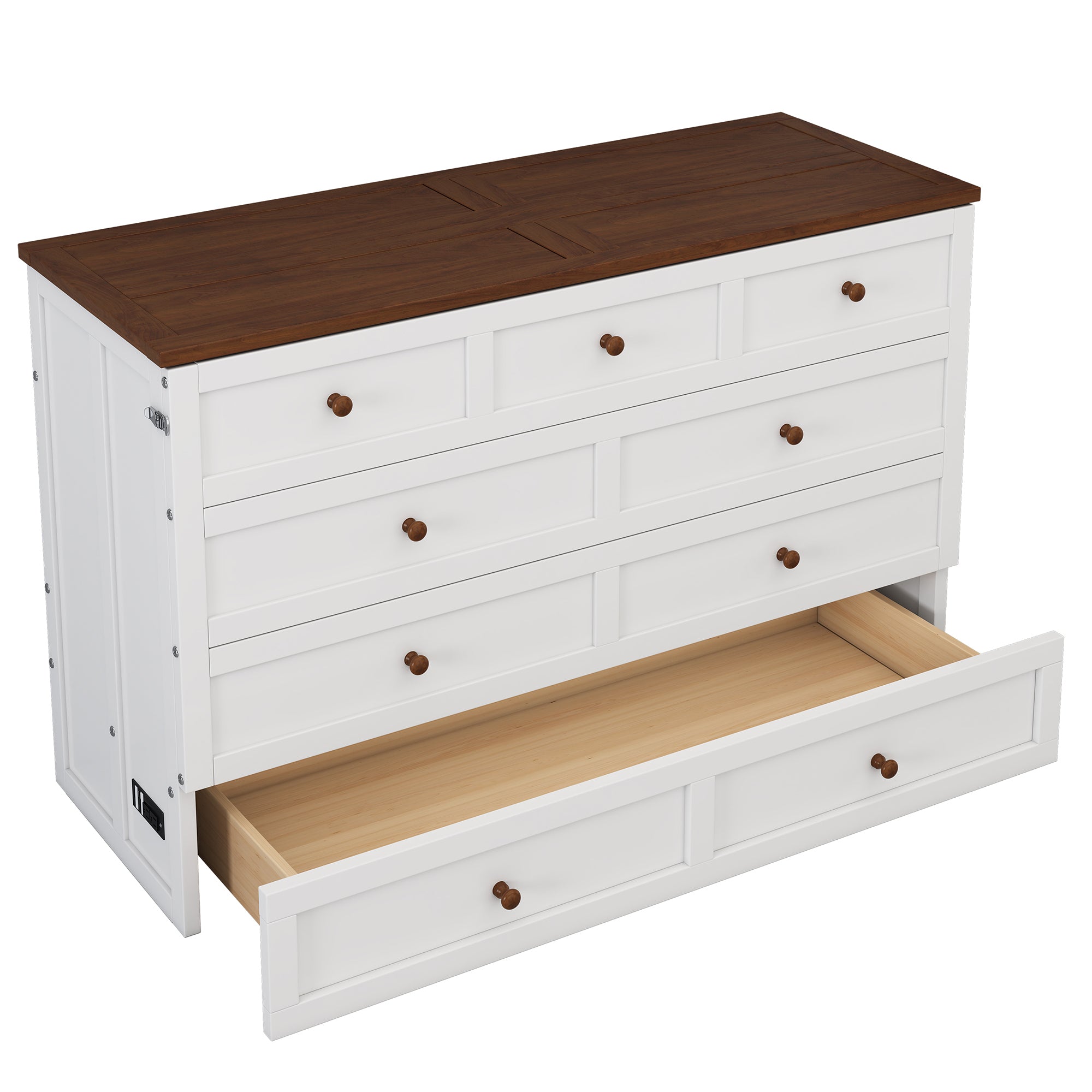 2 Pieces Wood Frame Bedroom Sets with Murphy Bed and Nightstand
