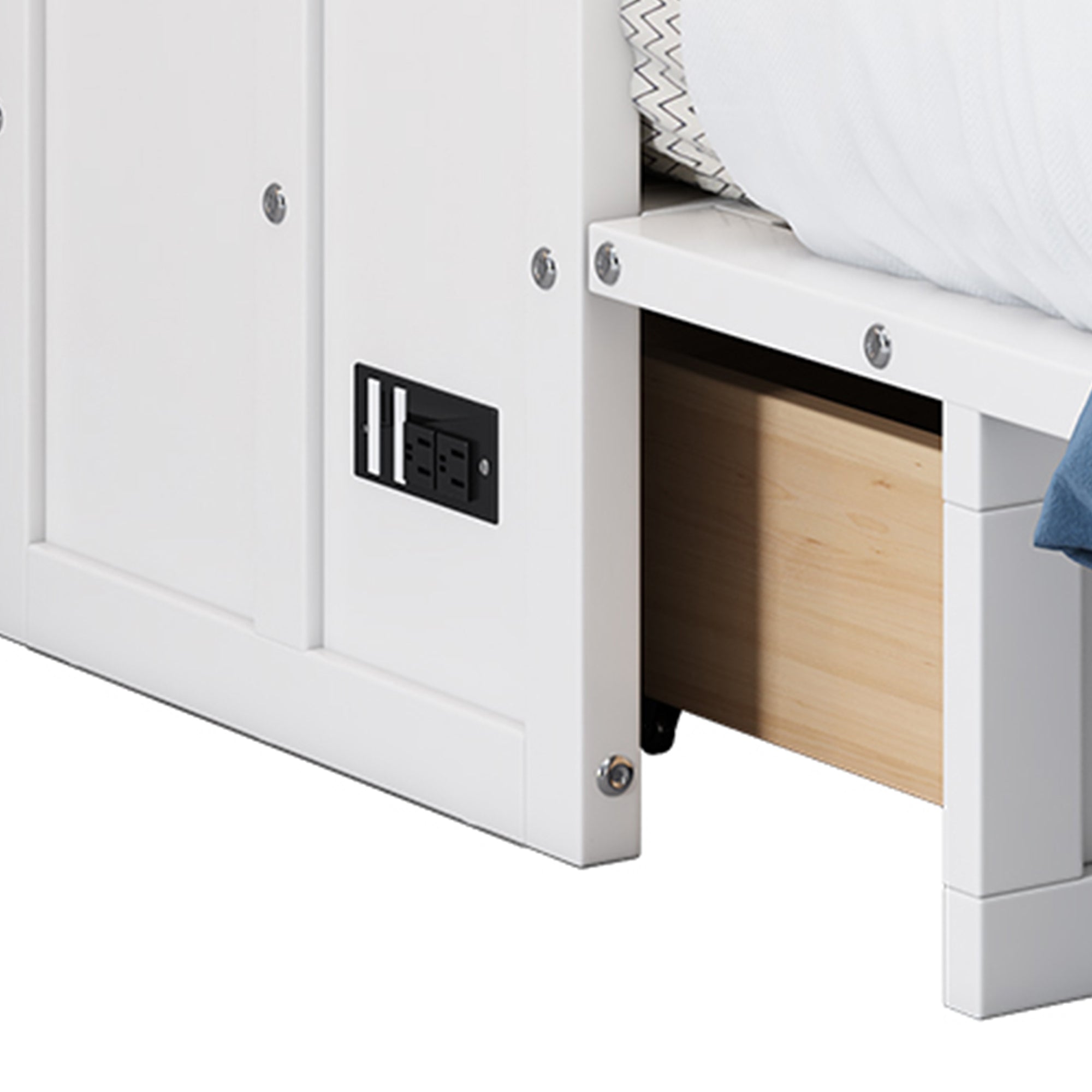 2 Pieces Wood Frame Bedroom Sets with Murphy Bed and Nightstand