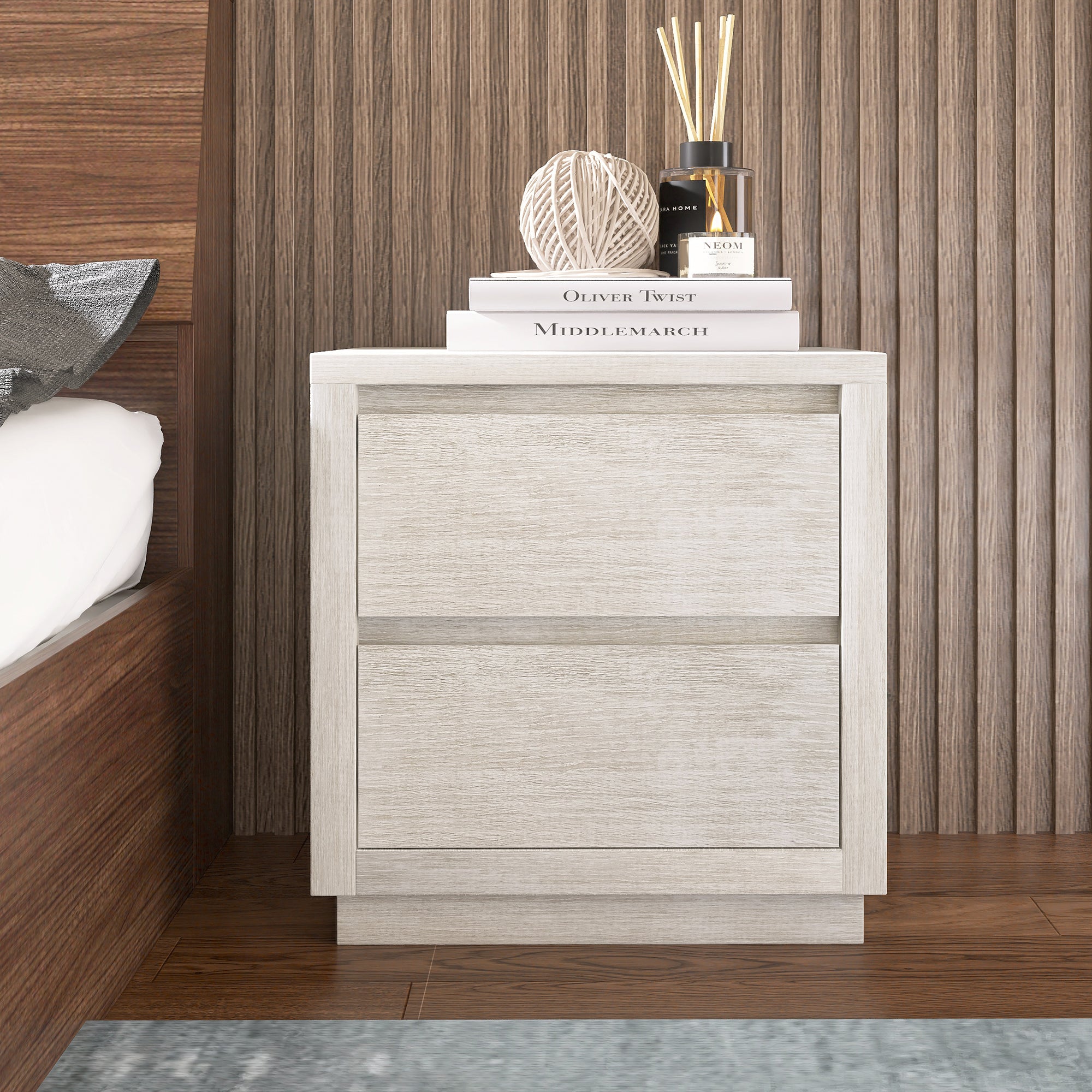 Wood 2-Drawer Nightstand Side Table for Bedroom