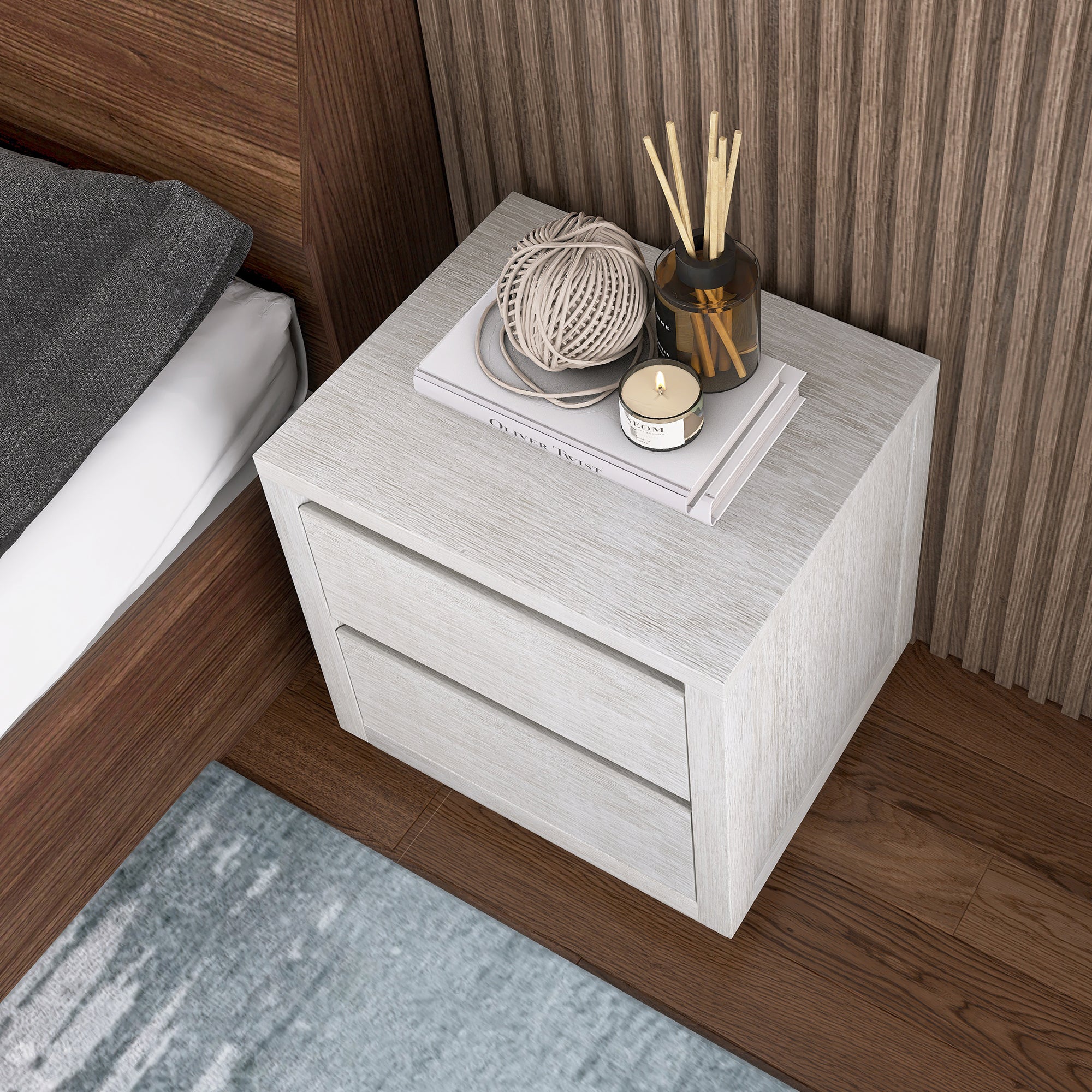 Wood 2-Drawer Nightstand Side Table for Bedroom