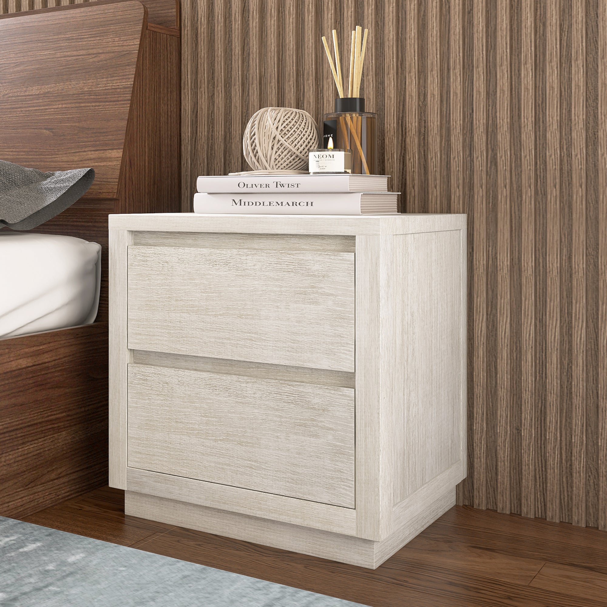 Wood 2-Drawer Nightstand Side Table for Bedroom