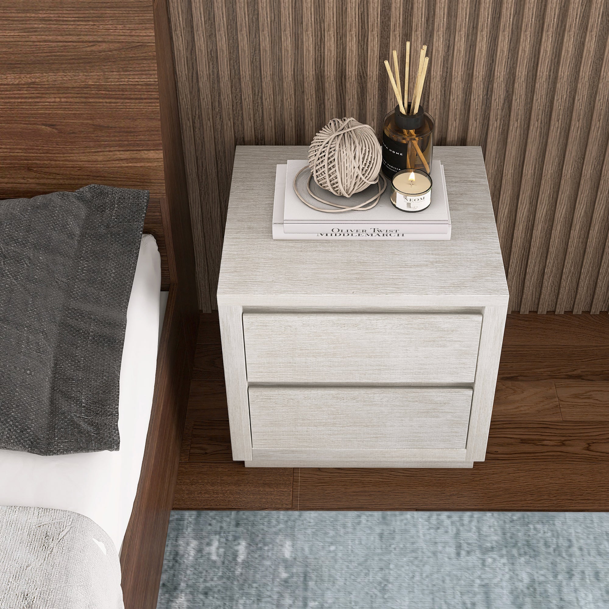 Wood 2-Drawer Nightstand Side Table for Bedroom