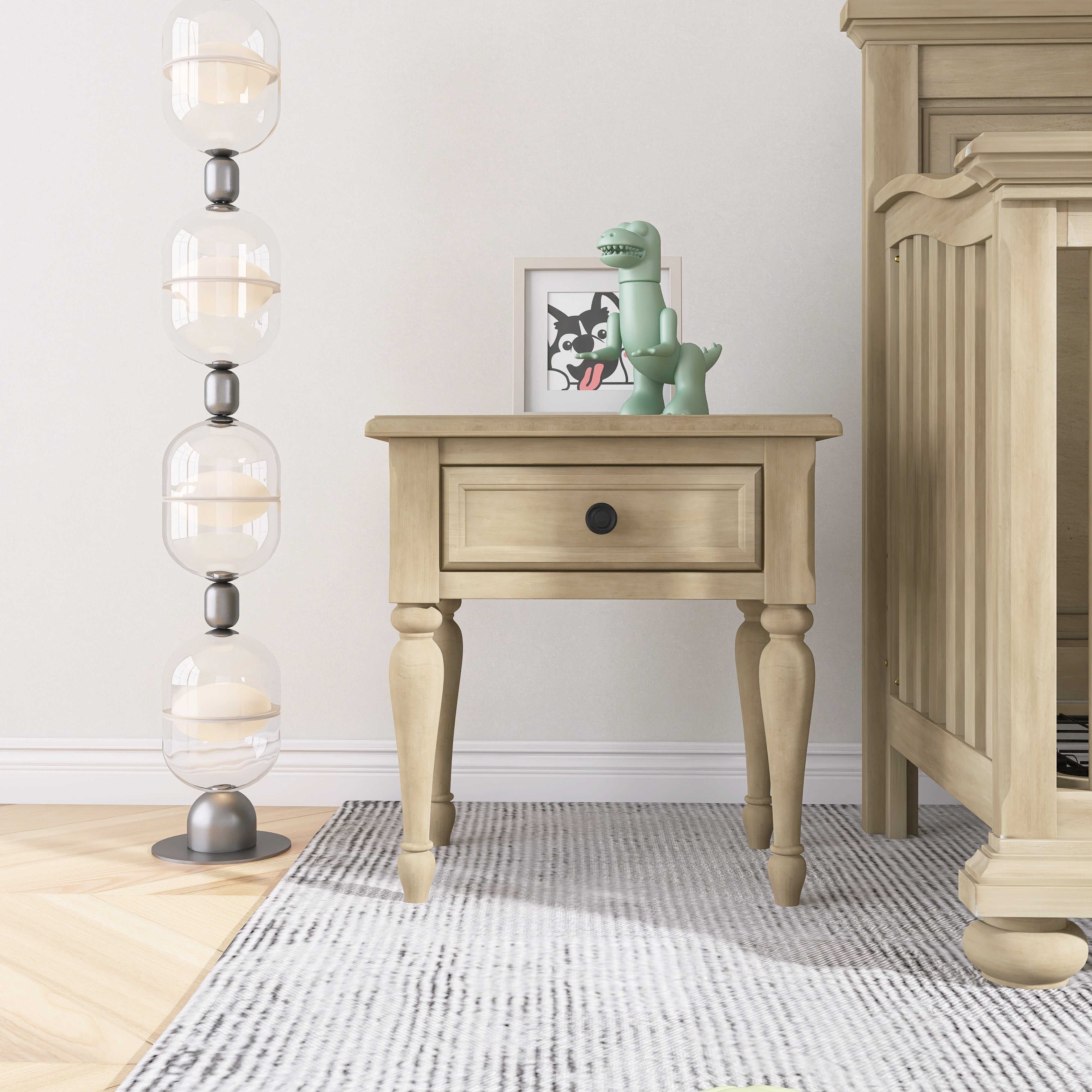 Solid Wood One-Drawer Nightstand for Nursery