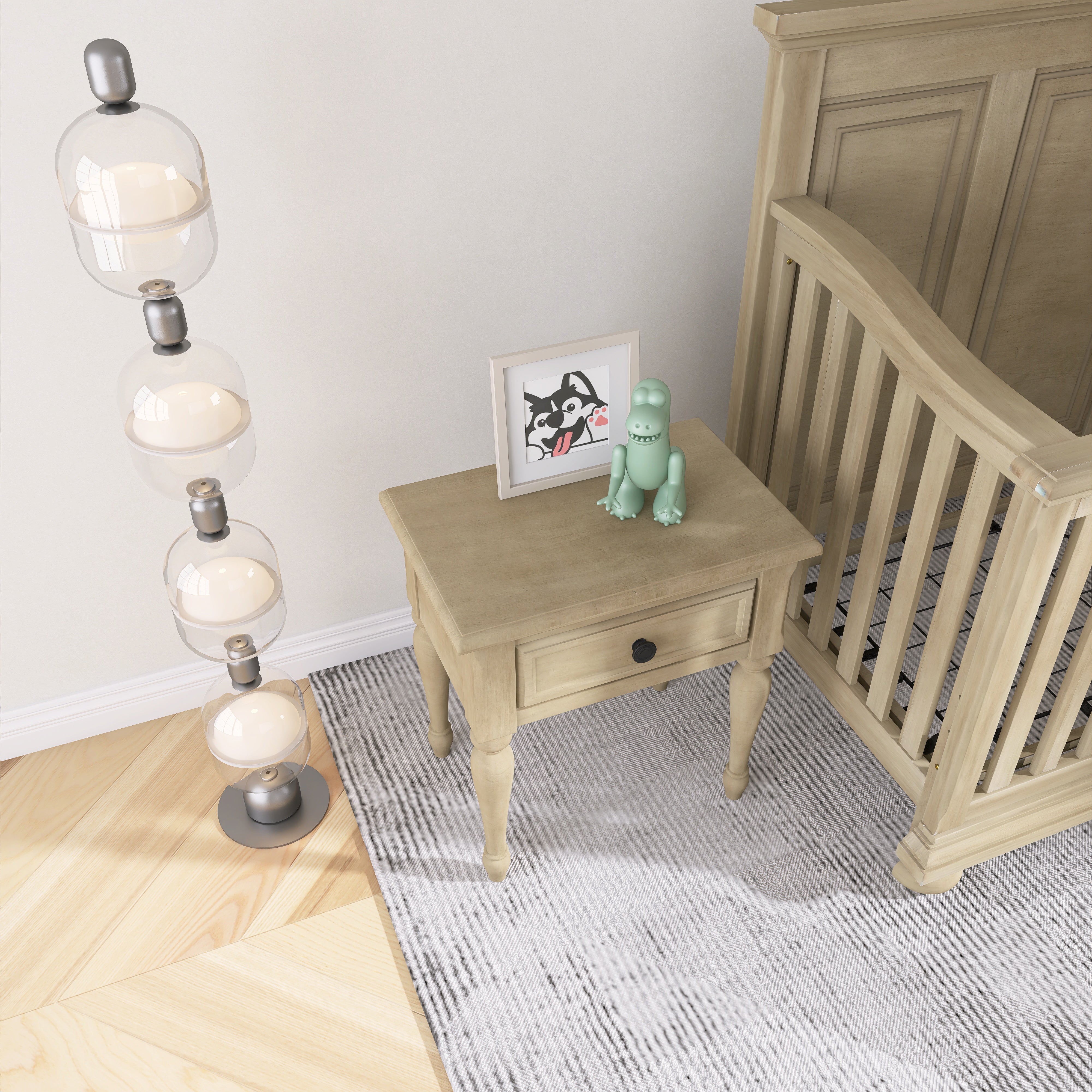 Solid Wood One-Drawer Nightstand for Nursery