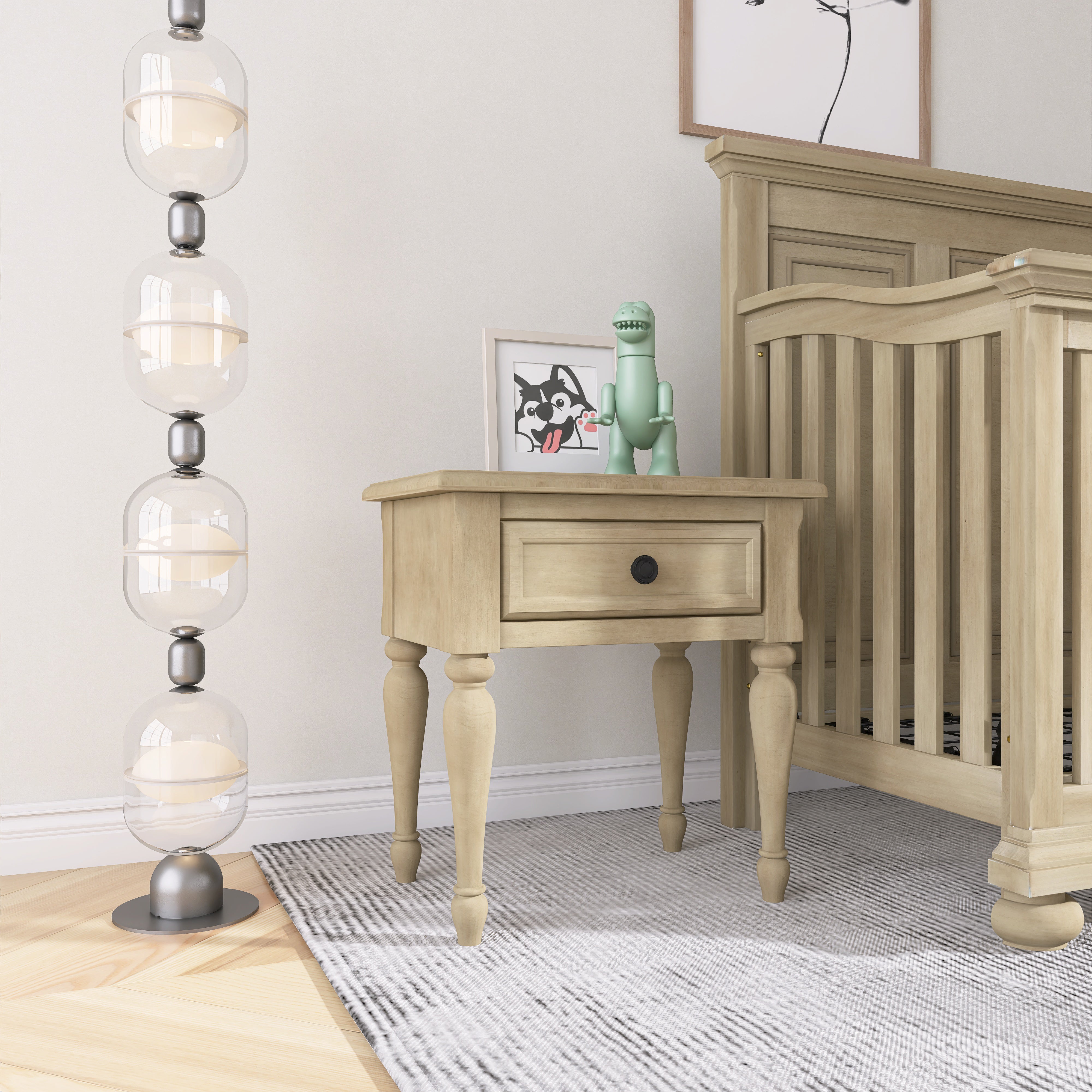 Solid Wood One-Drawer Nightstand for Nursery