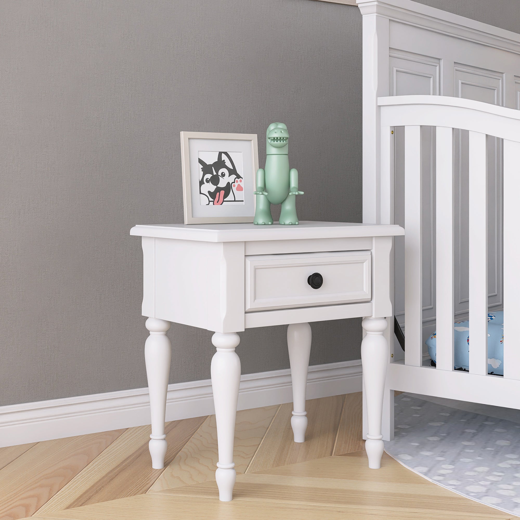 Solid Wood One-Drawer Nightstand for Nursery