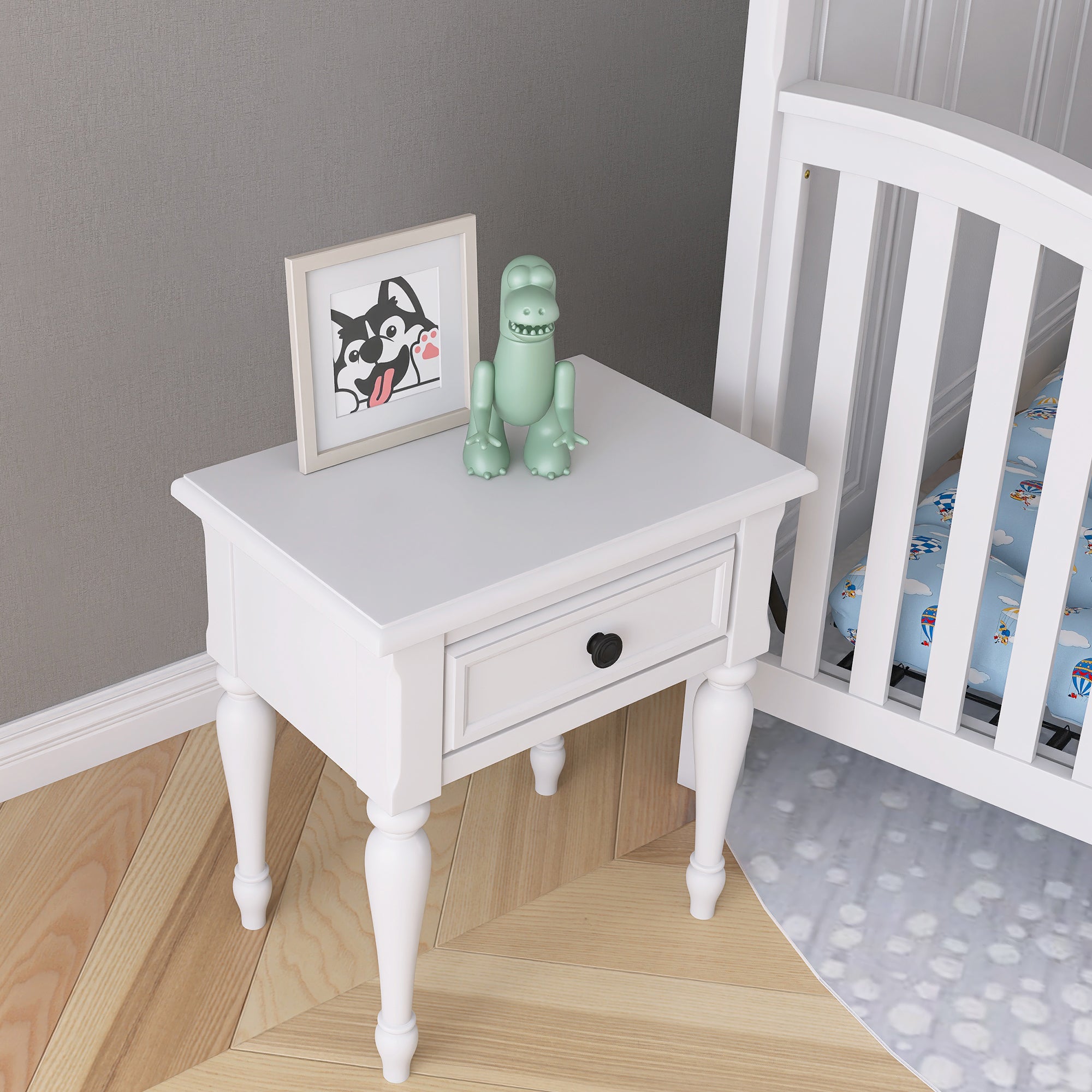 Solid Wood One-Drawer Nightstand for Nursery
