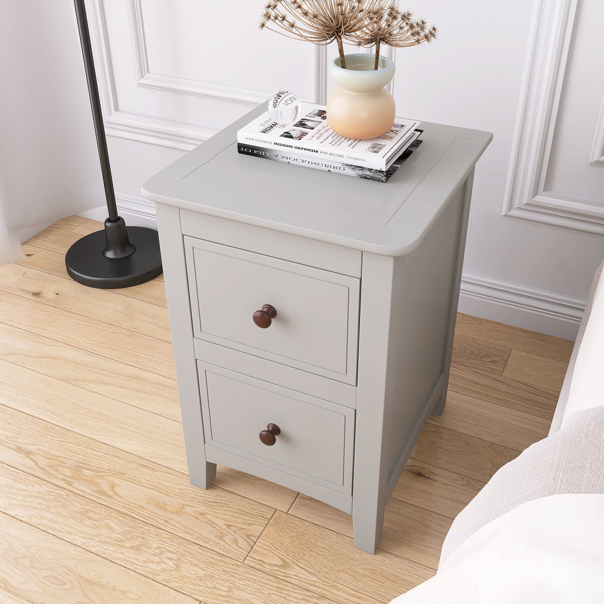 2 Drawers Solid Wood Nightstand End Table