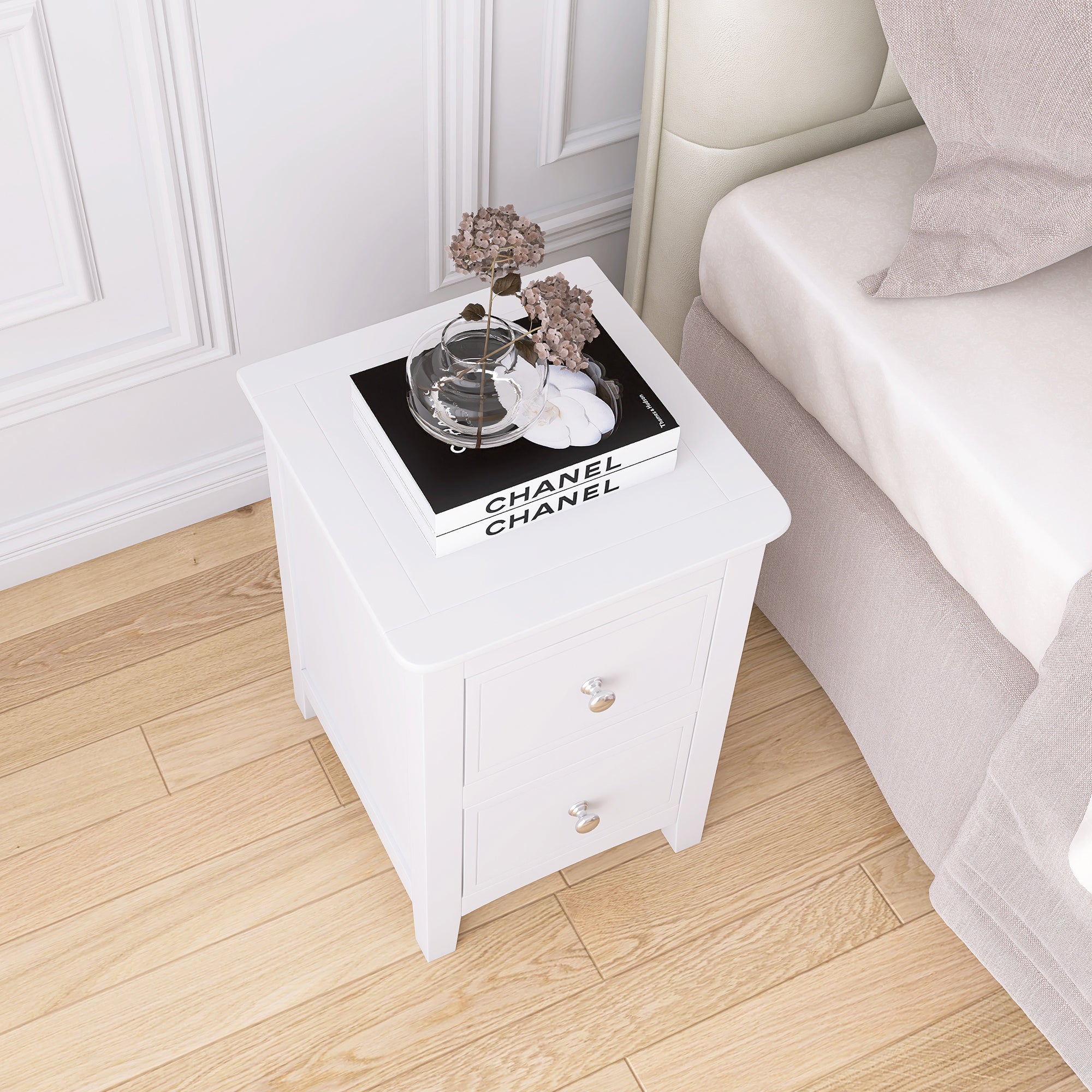 2 Drawers Solid Wood Nightstand End Table