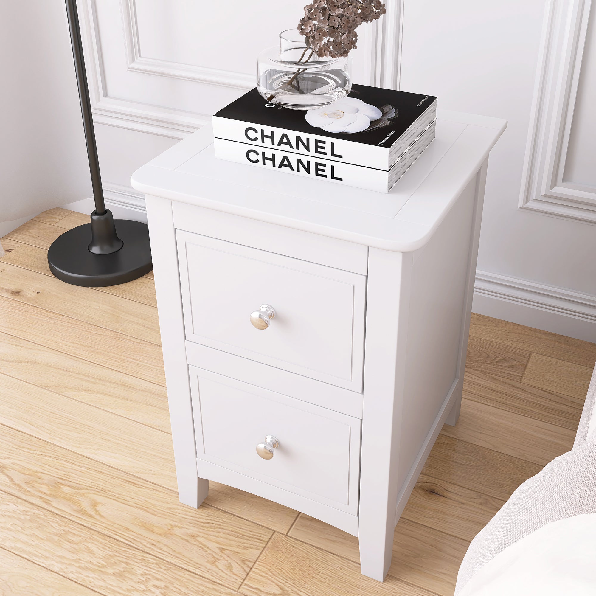 2 Drawers Solid Wood Nightstand End Table