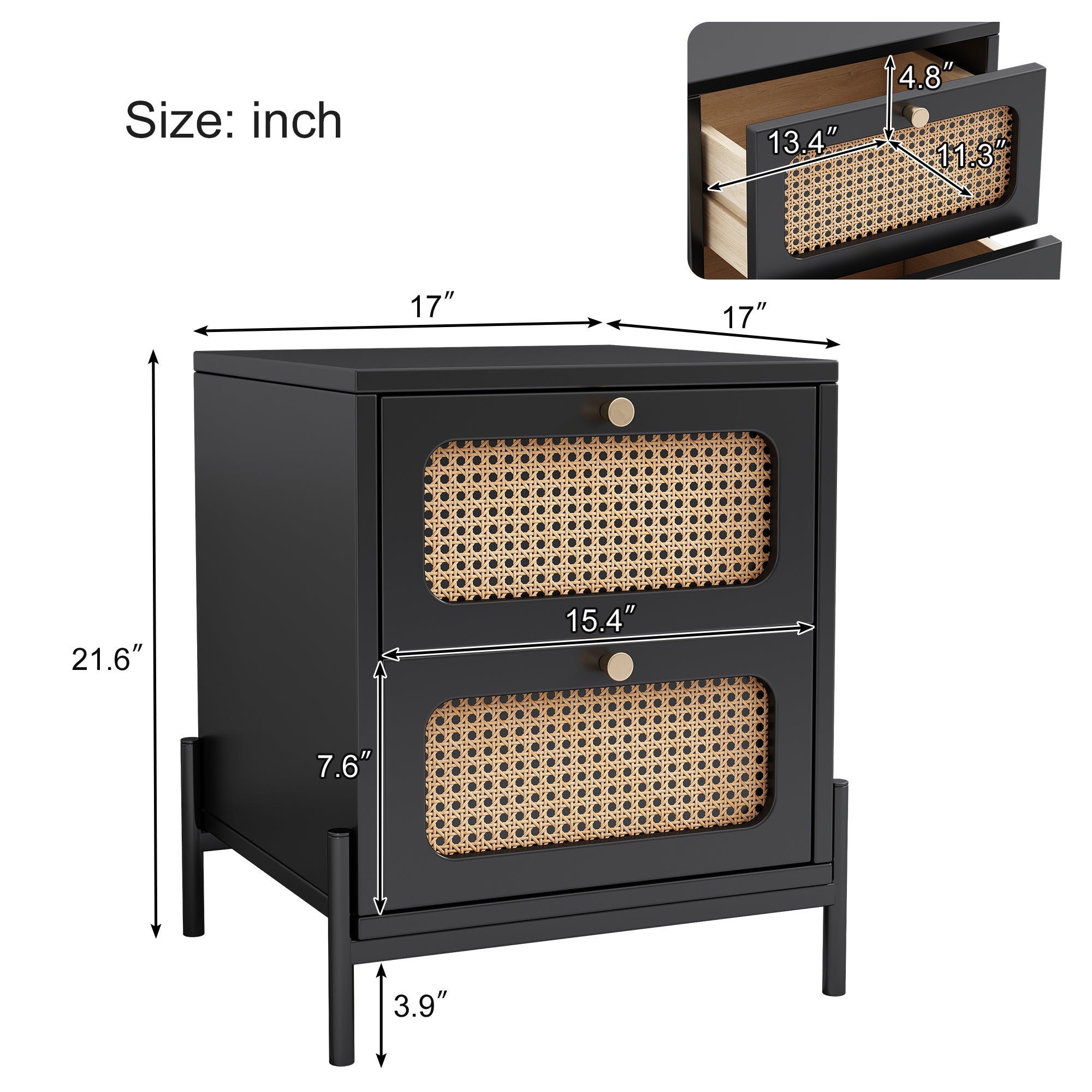 22" Tall 2-Drawer Wood Nightstand End Table