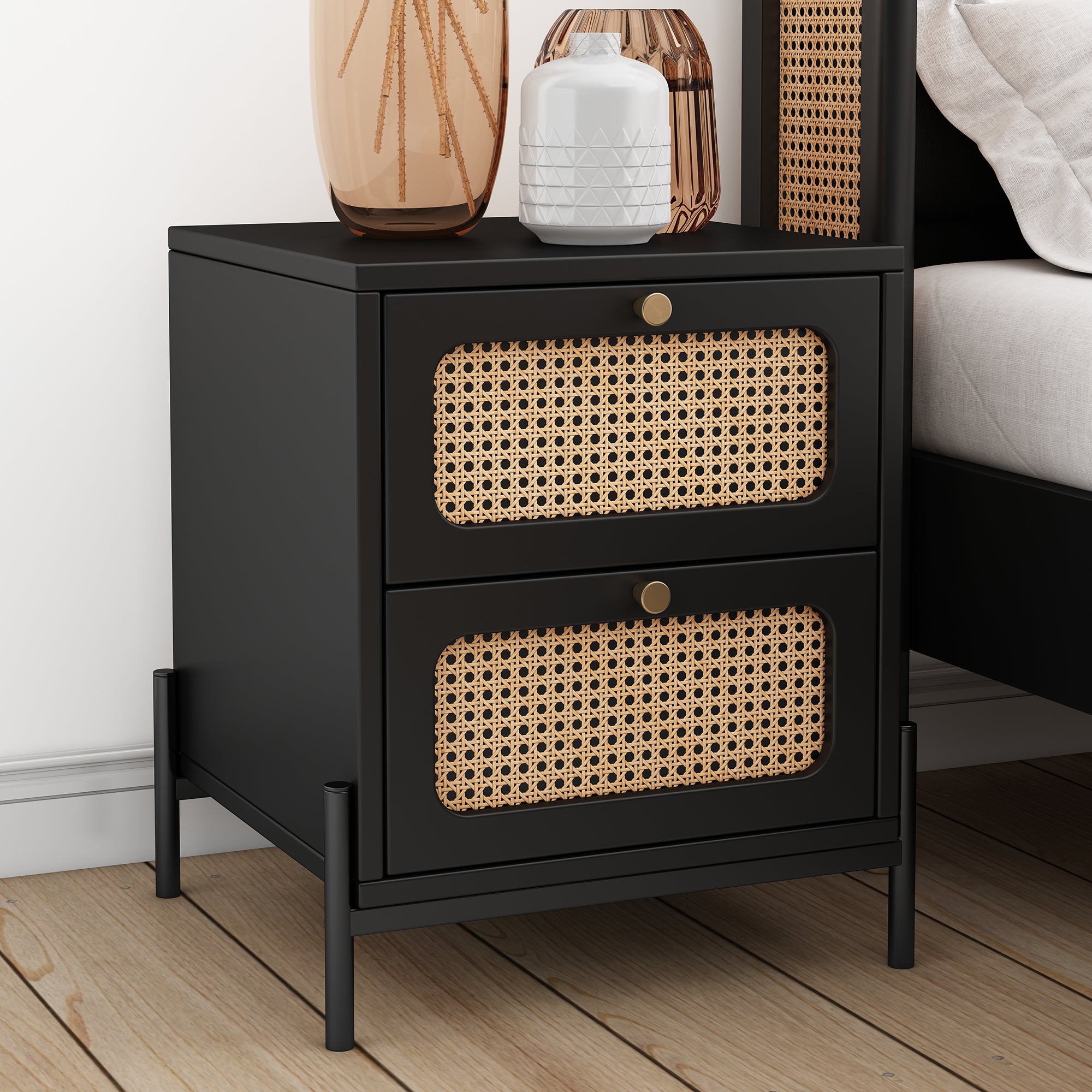 22" Tall 2-Drawer Wood Nightstand End Table
