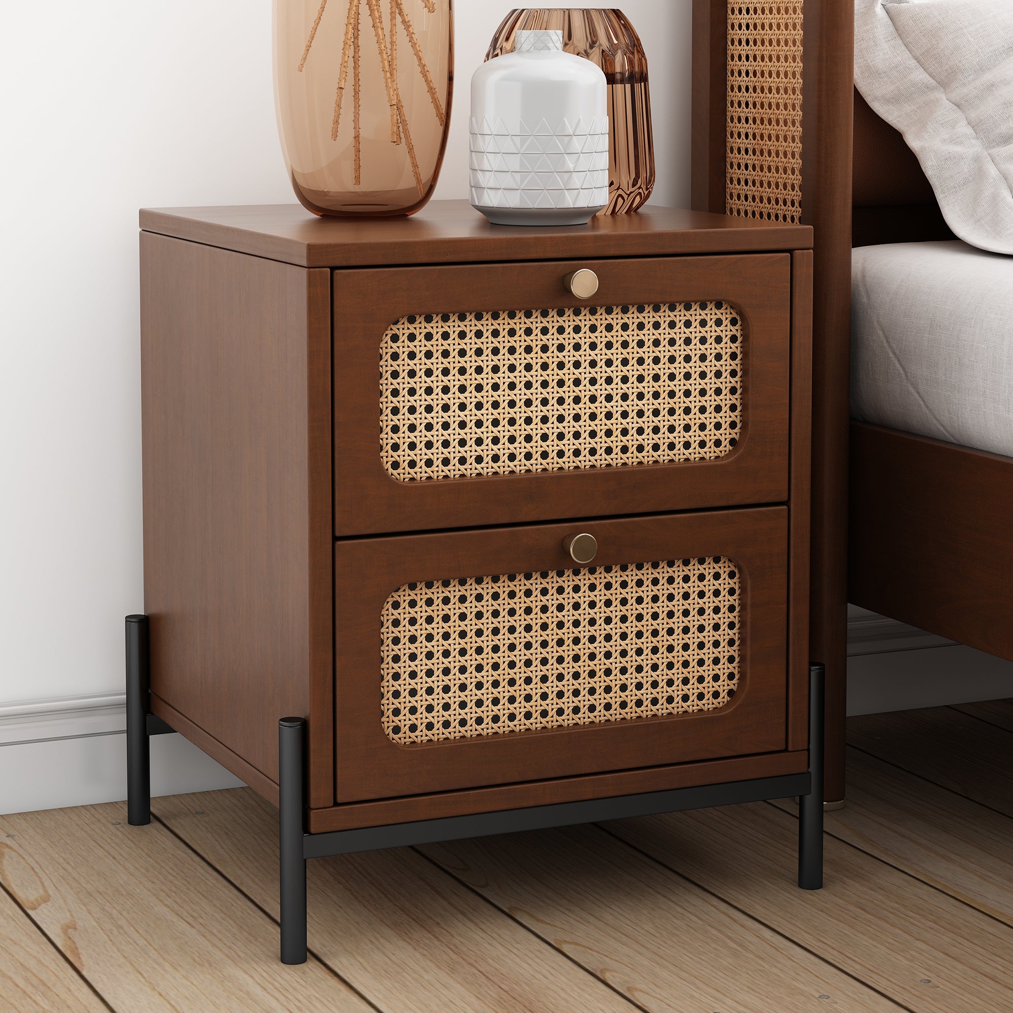 22" Tall 2-Drawer Wood Nightstand End Table