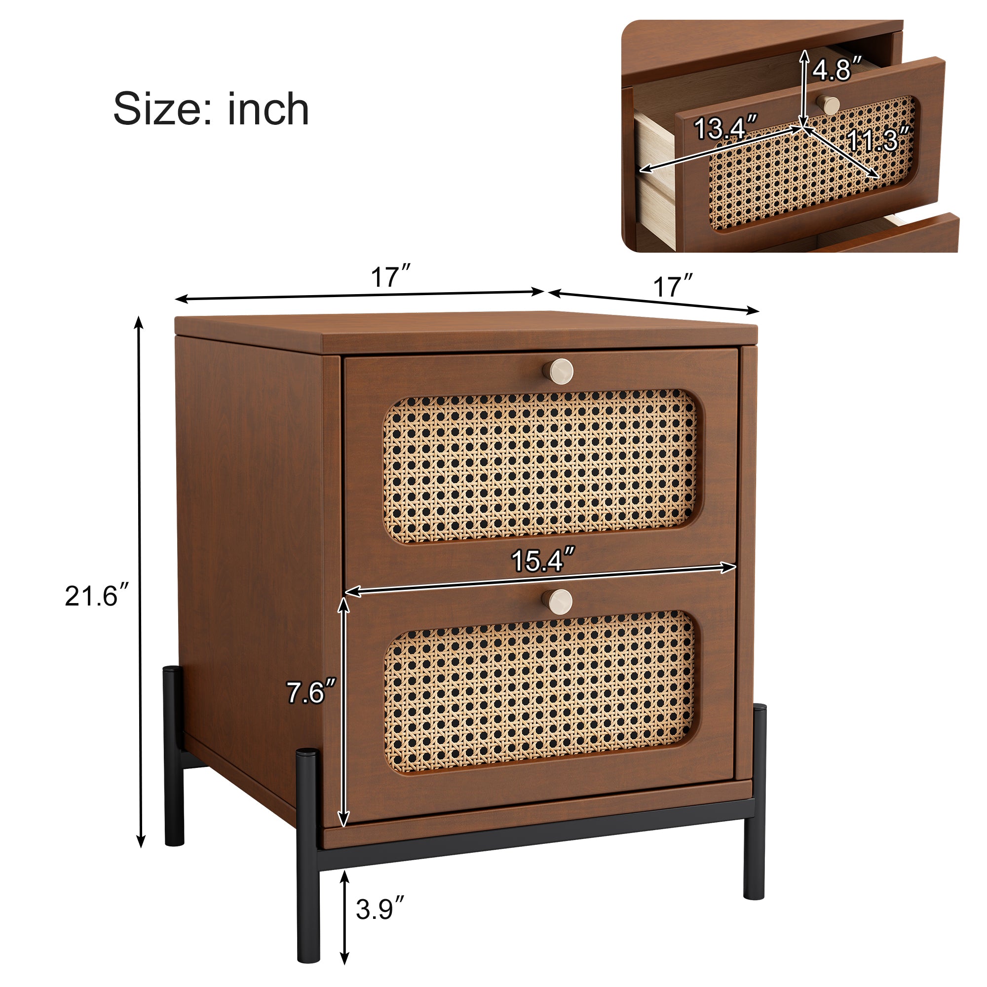22" Tall 2-Drawer Wood Nightstand End Table