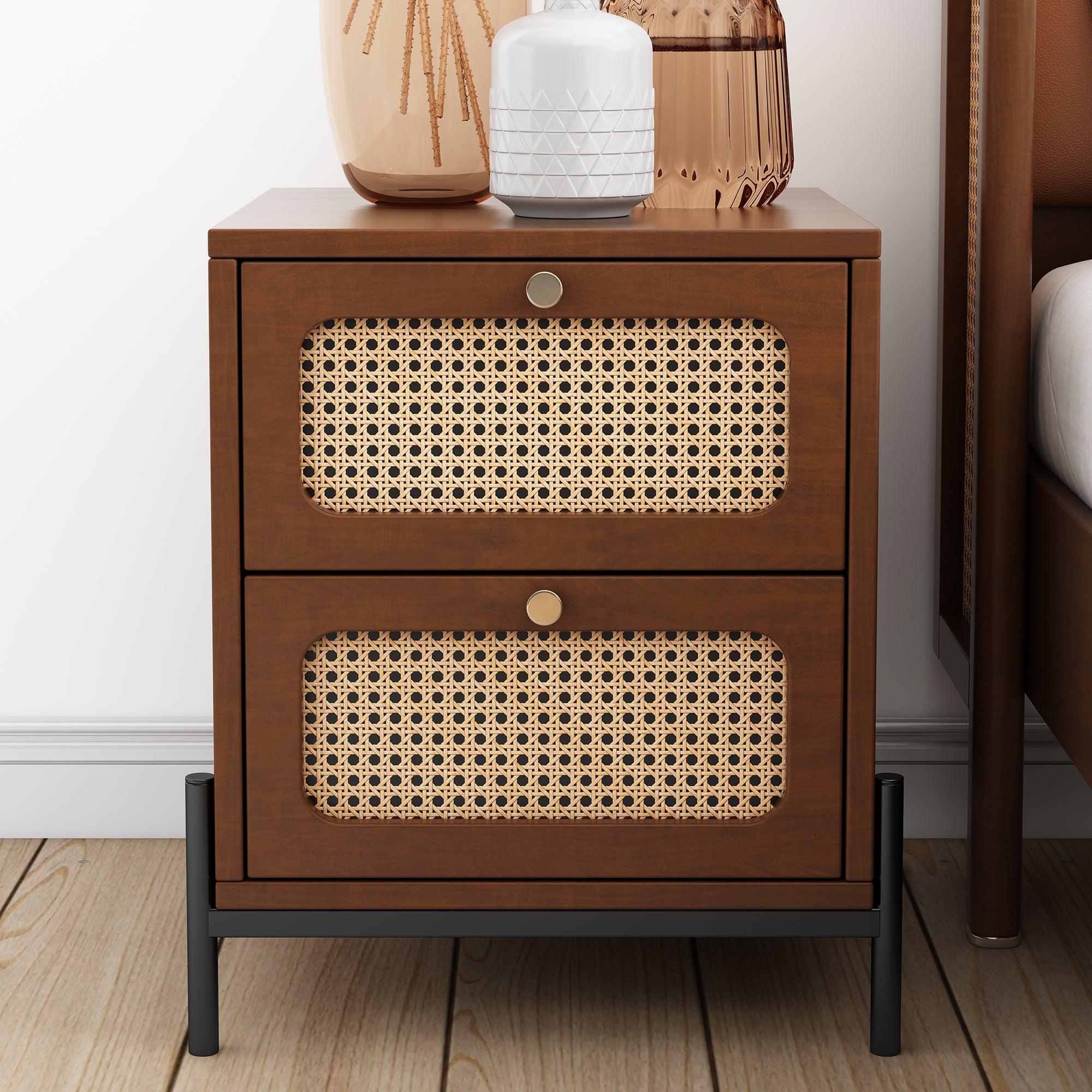 22" Tall 2-Drawer Wood Nightstand End Table