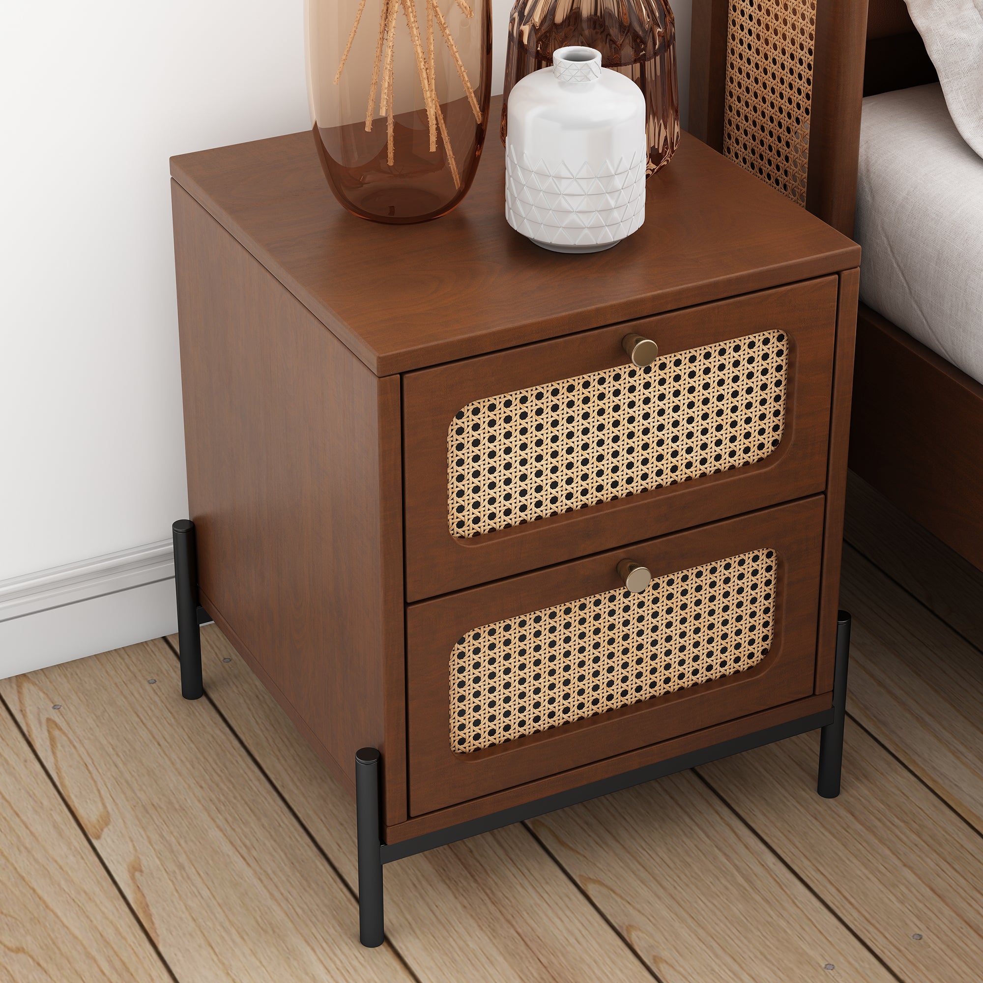 22" Tall 2-Drawer Wood Nightstand End Table