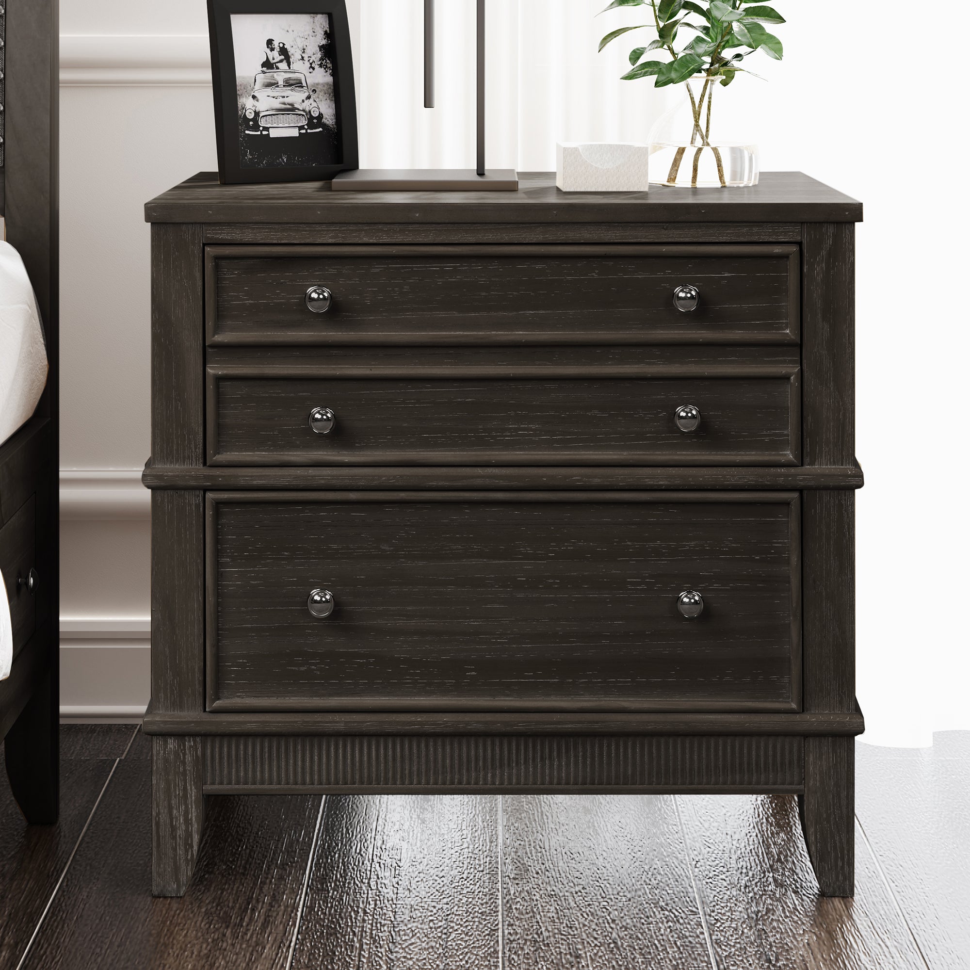 3-Drawer Solid Wood Nightstand in Natural/ Coffee