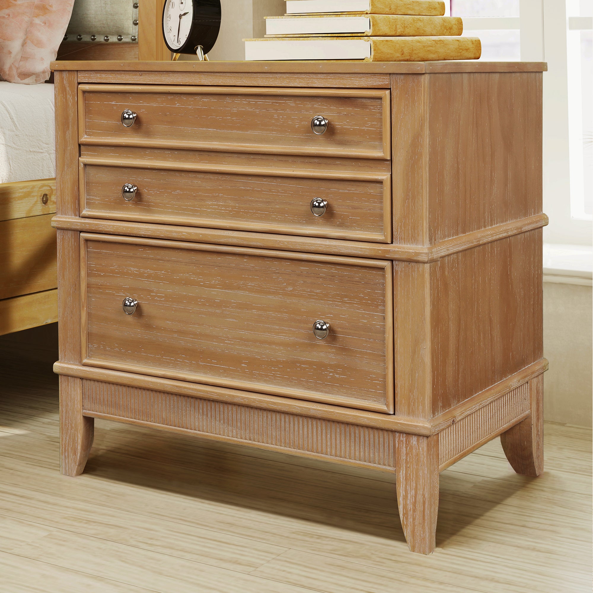 3-Drawer Solid Wood Nightstand in Natural/ Coffee