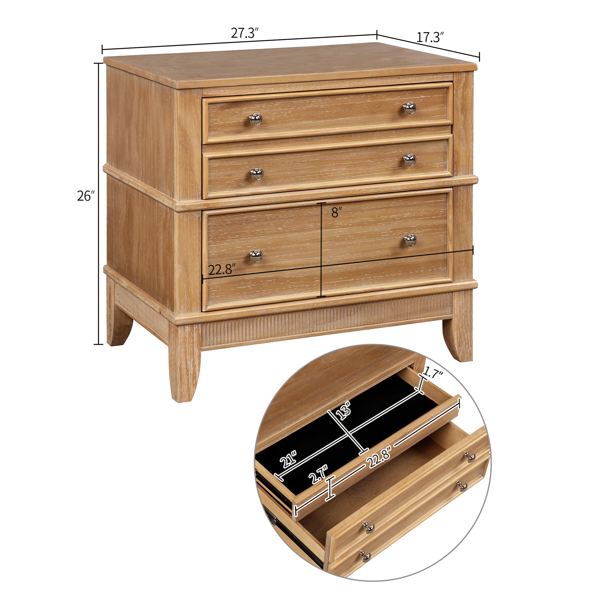 3-Drawer Solid Wood Nightstand in Natural/ Coffee