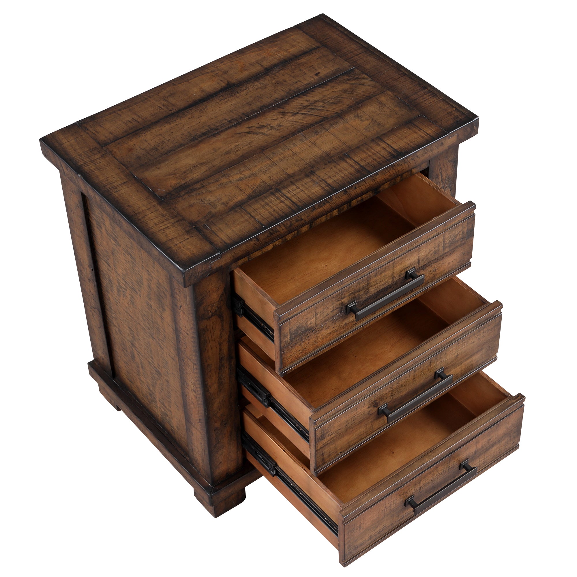 3-Drawer Solid Wood Nightstand in Natural/ Coffee