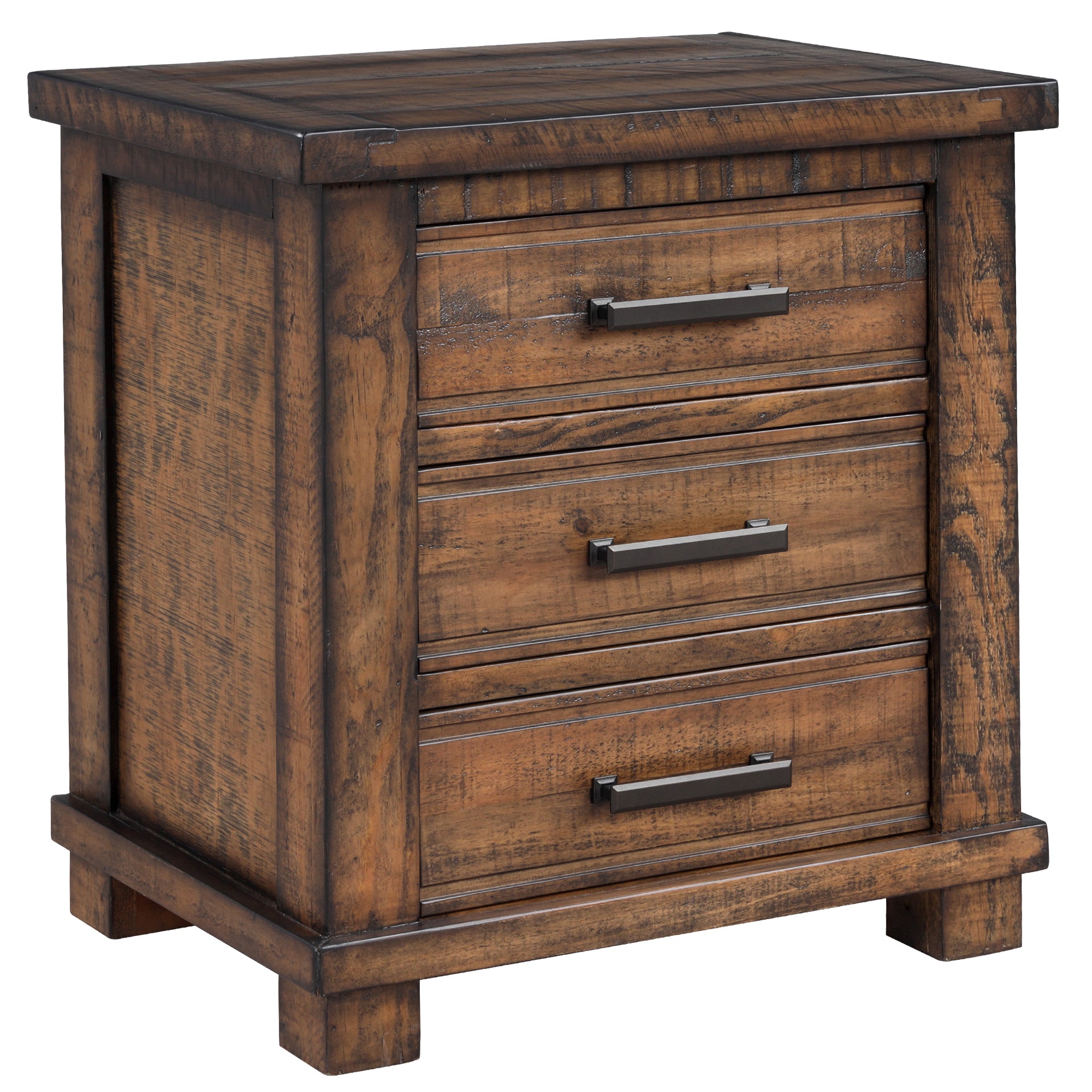3-Drawer Solid Wood Nightstand in Natural/ Coffee