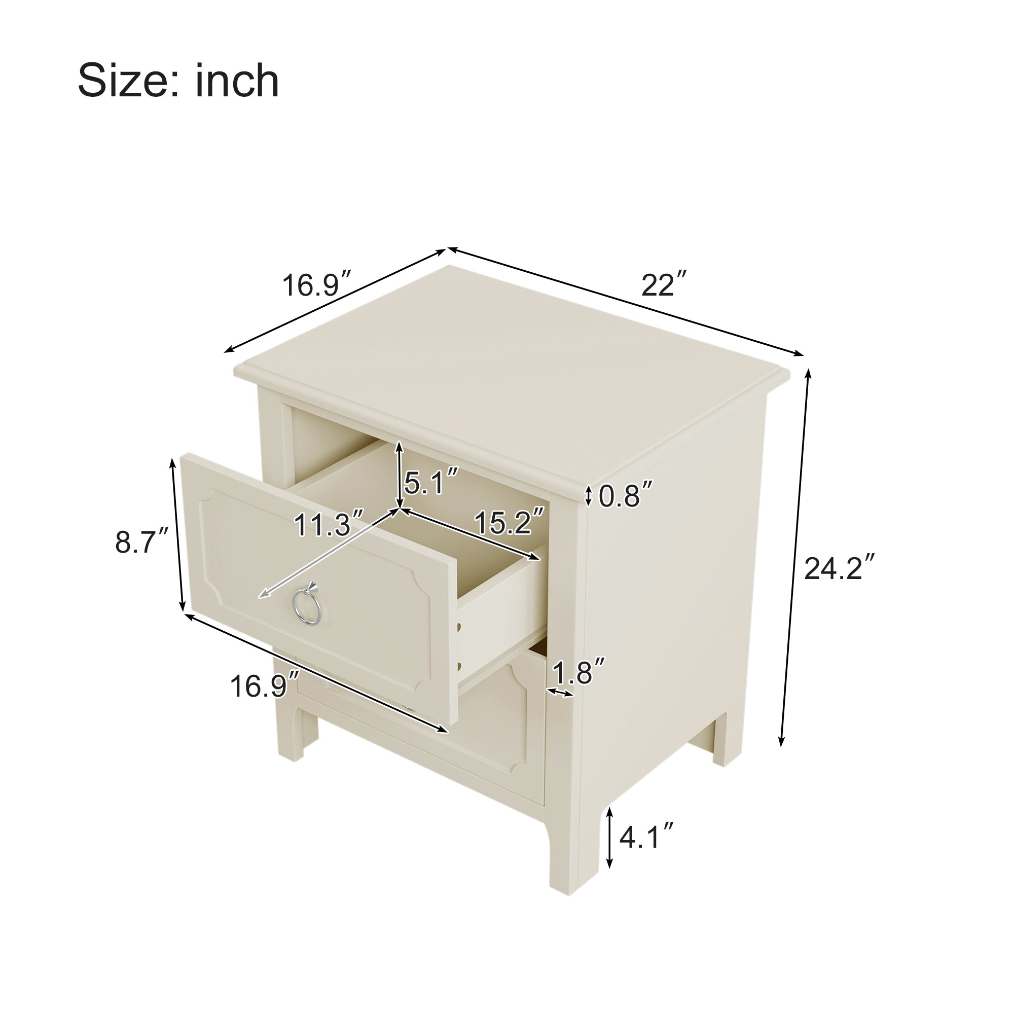 3-Drawer Solid Wood Nightstand in Natural/ Coffee