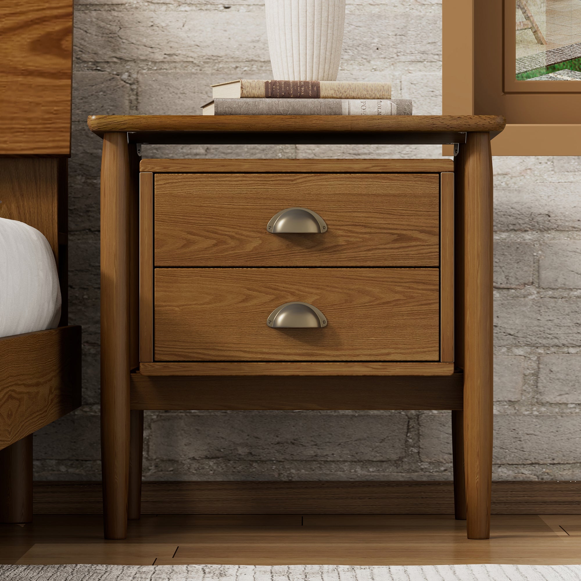 2-Drawer Rubber Wood Nightstand in Walnut