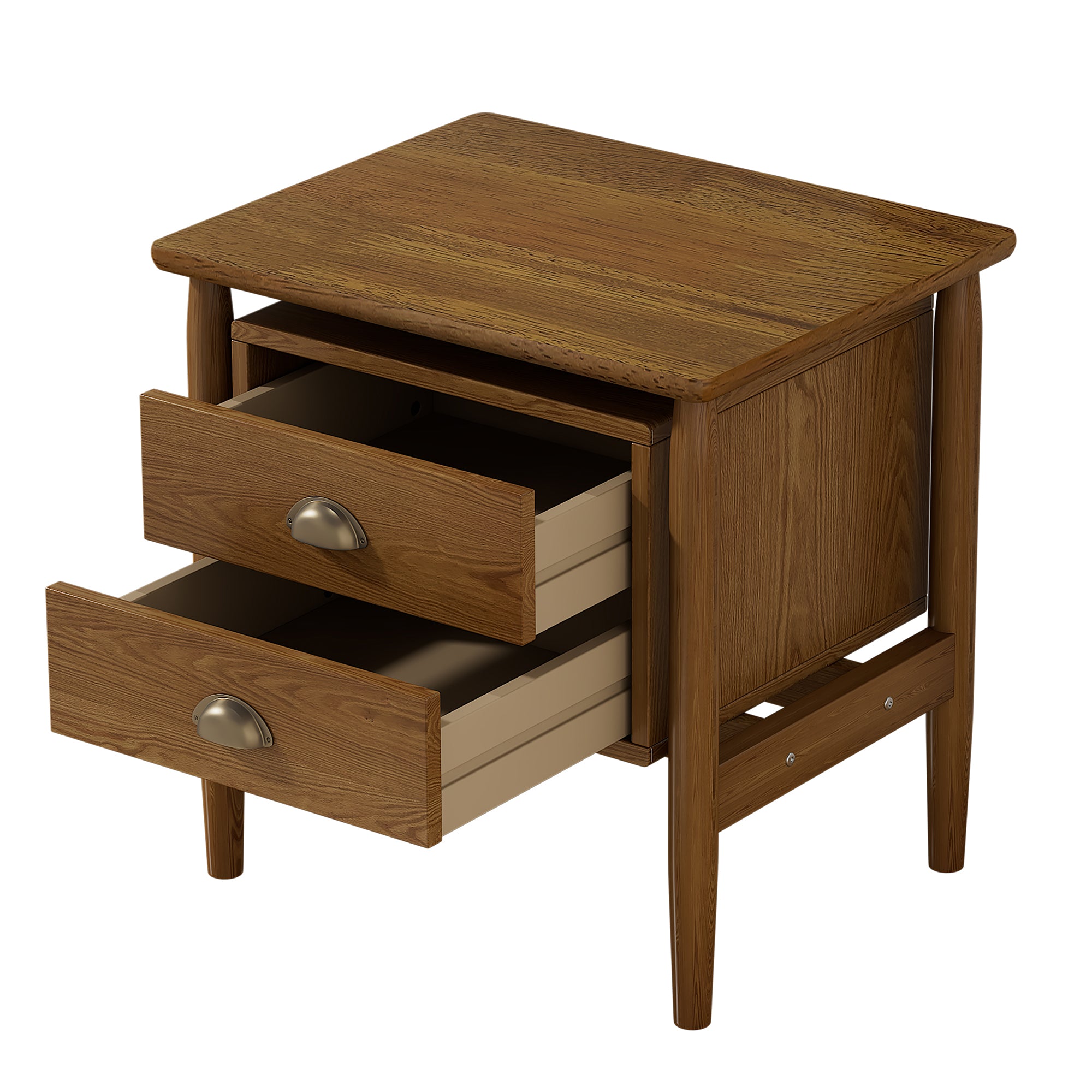 2-Drawer Rubber Wood Nightstand in Walnut