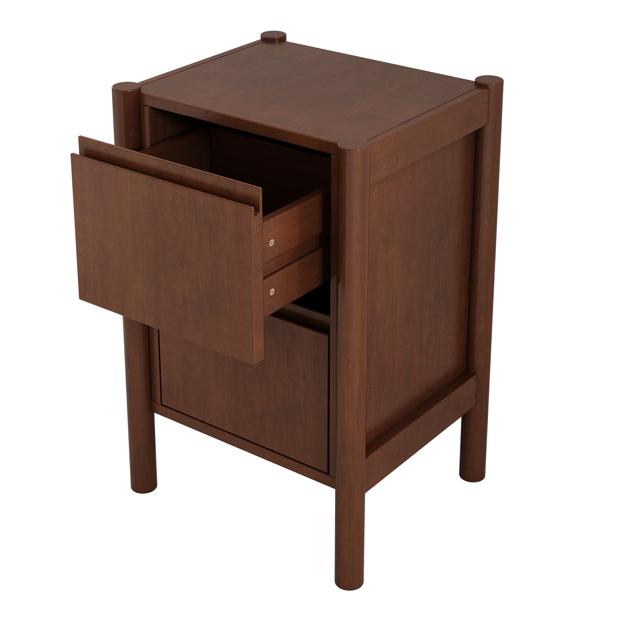2-Drawer Rubber Wood Nightstand in Walnut