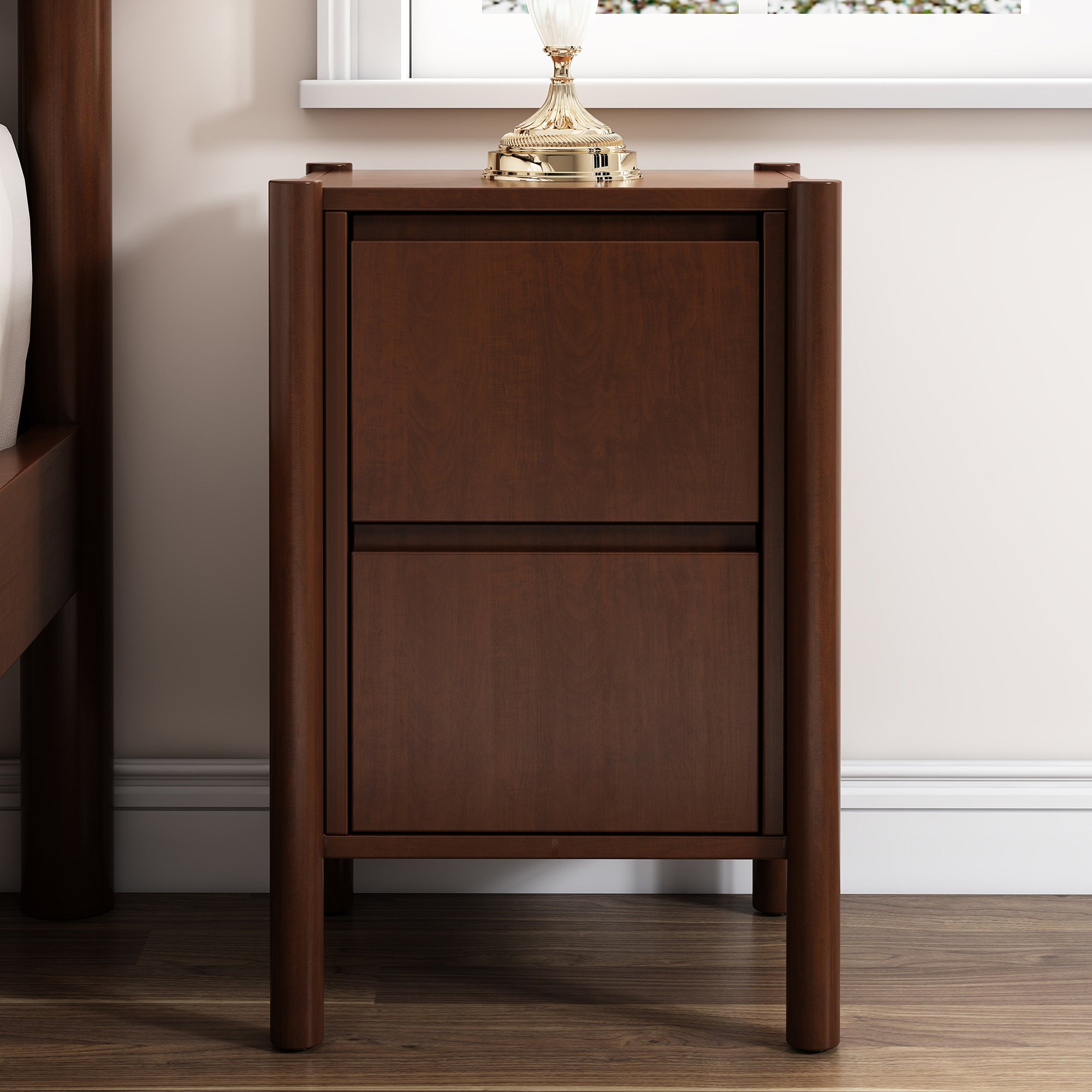 2-Drawer Rubber Wood Nightstand in Walnut