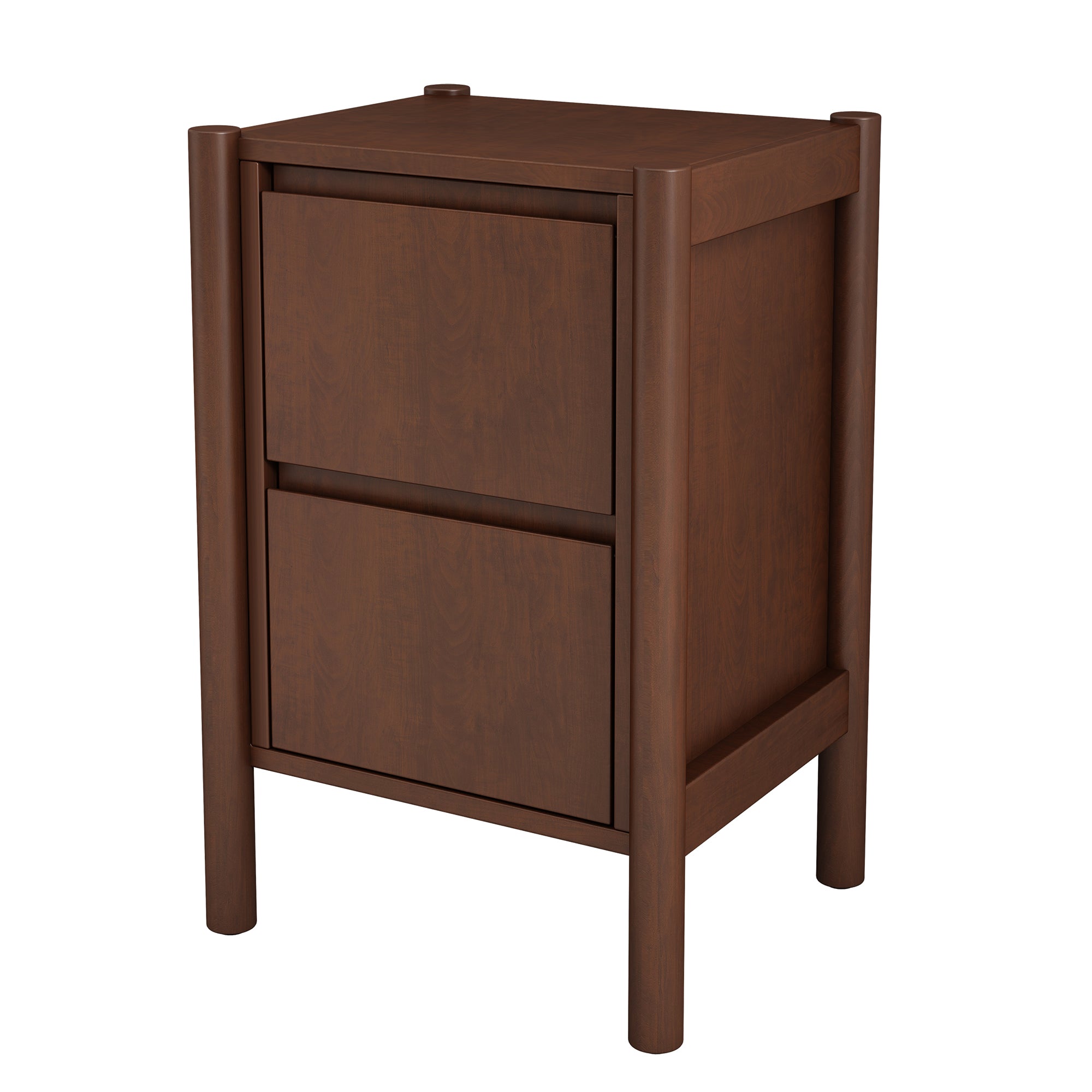 2-Drawer Rubber Wood Nightstand in Walnut