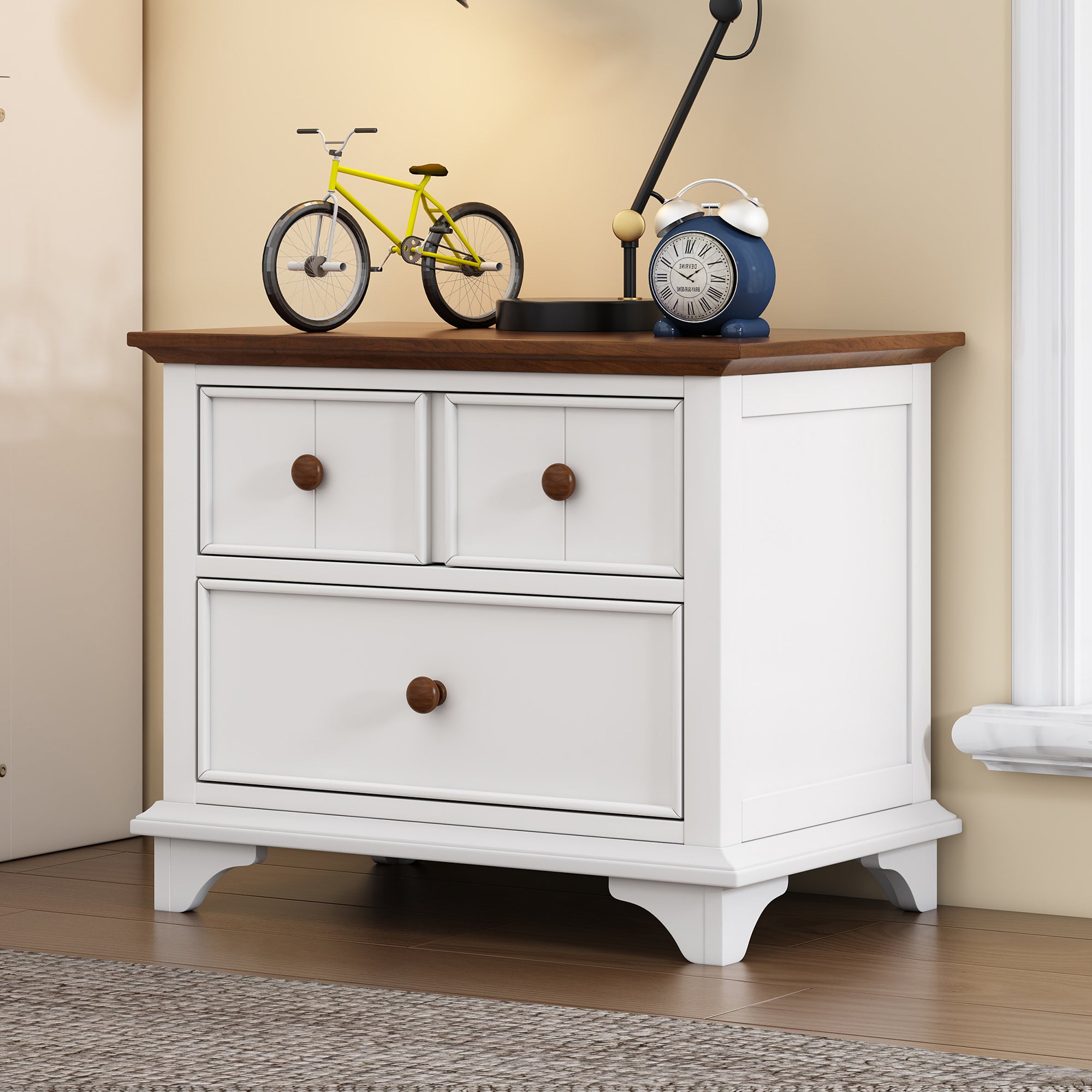 2-Drawer Rubber Wood Nightstand in Walnut