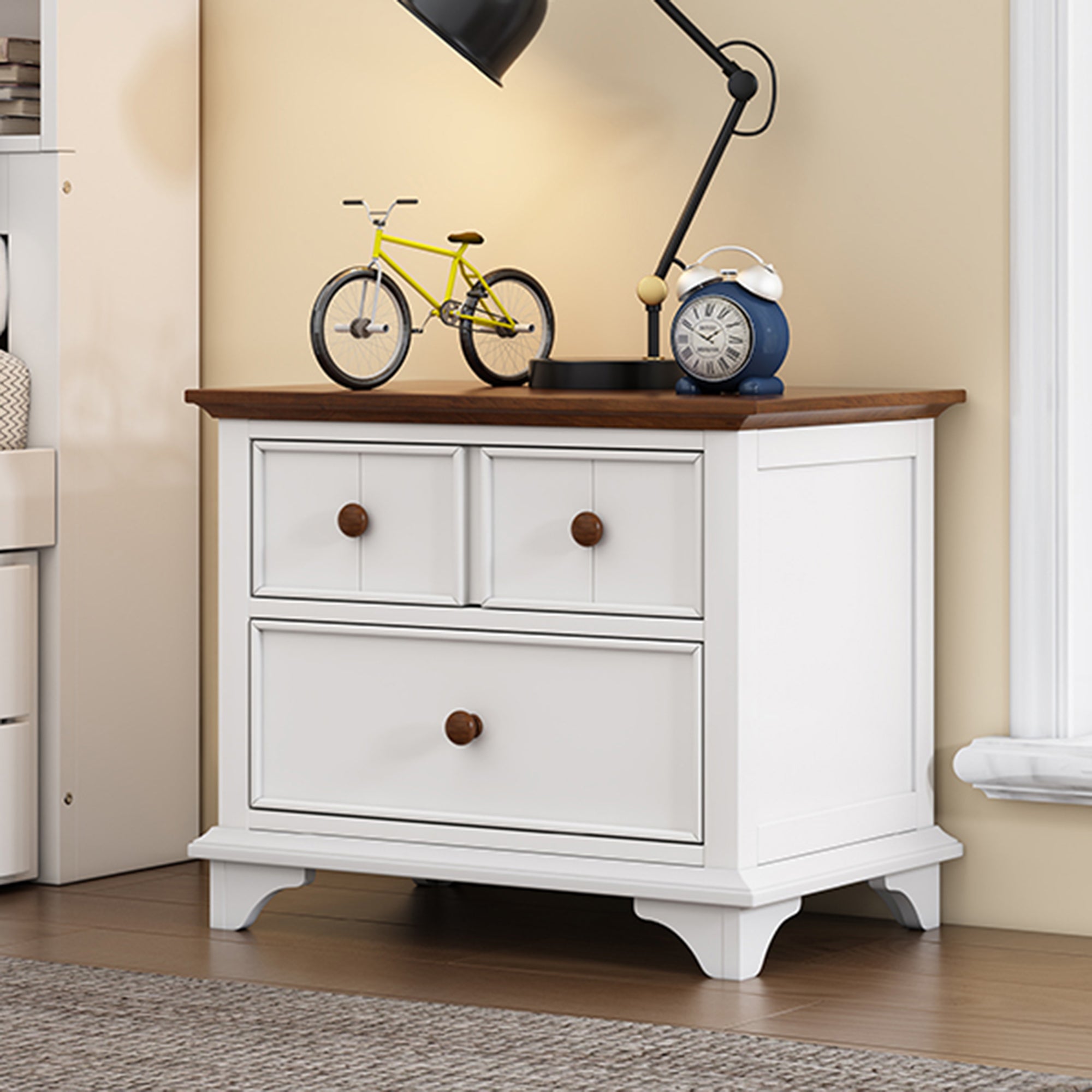 2-Drawer Rubber Wood Nightstand in Walnut
