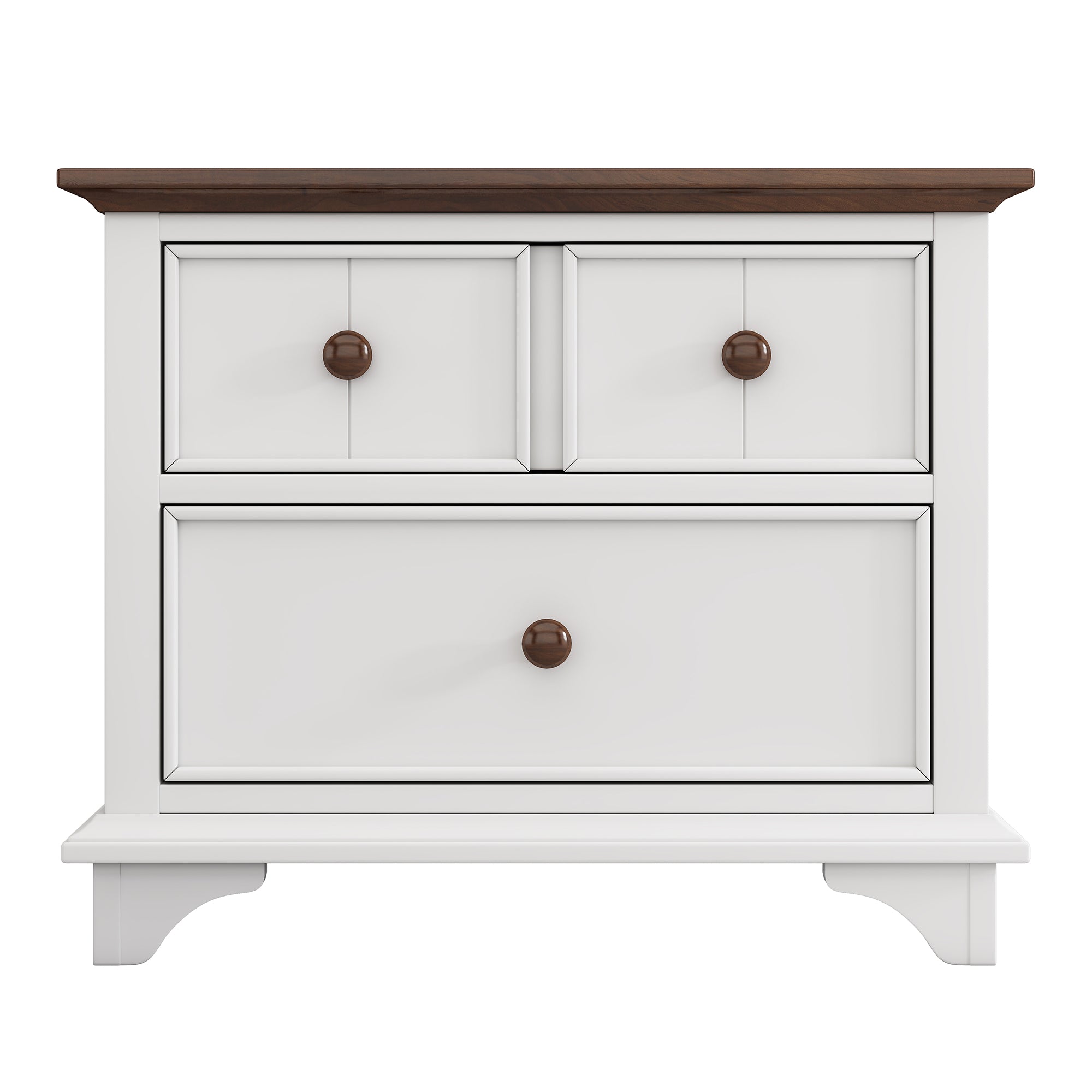 2-Drawer Rubber Wood Nightstand in Walnut