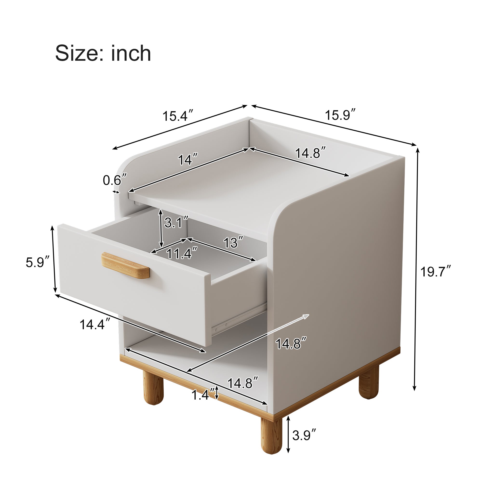 2-Drawer Rubber Wood Nightstand in Walnut
