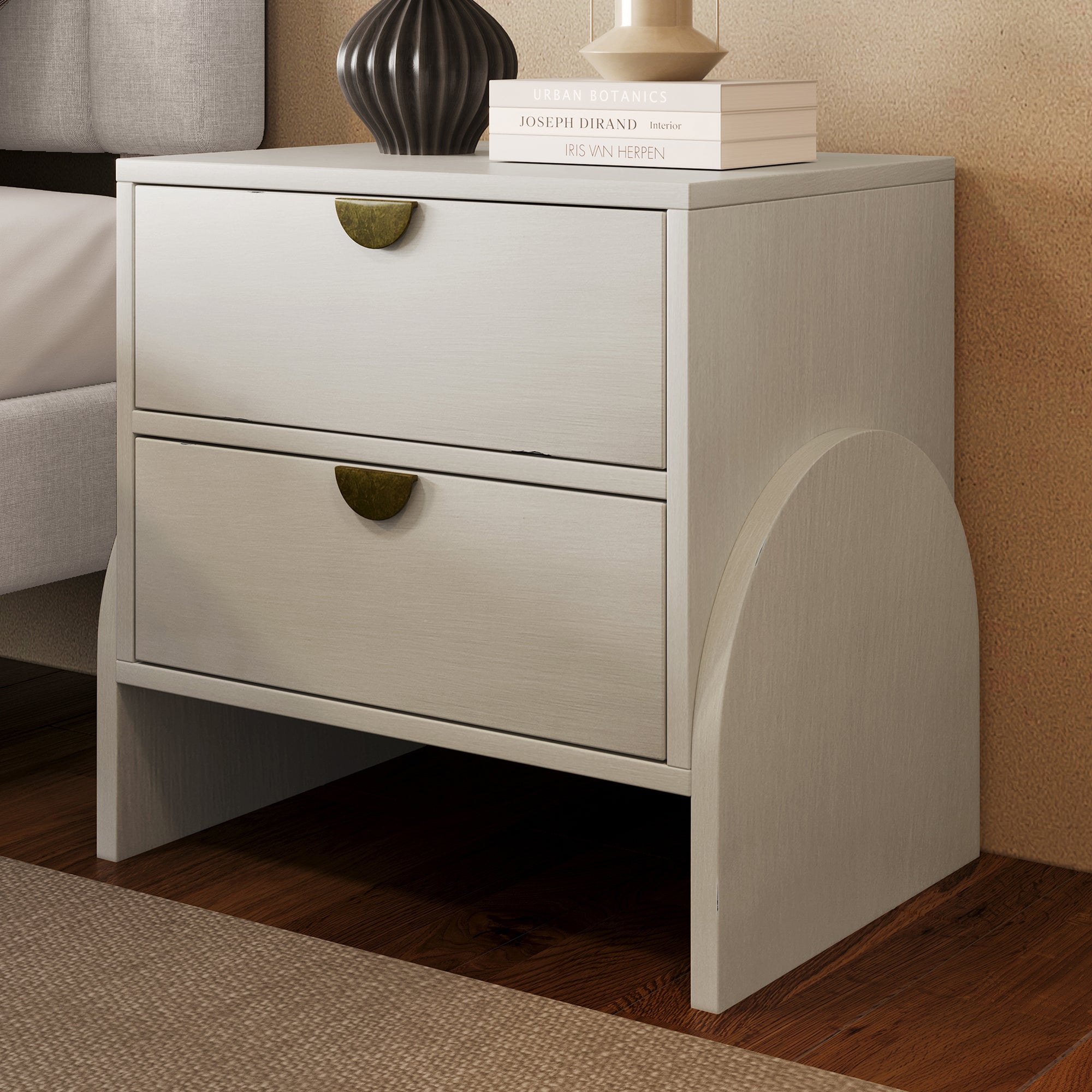 2-Drawer Rubber Wood Nightstand in Antique White