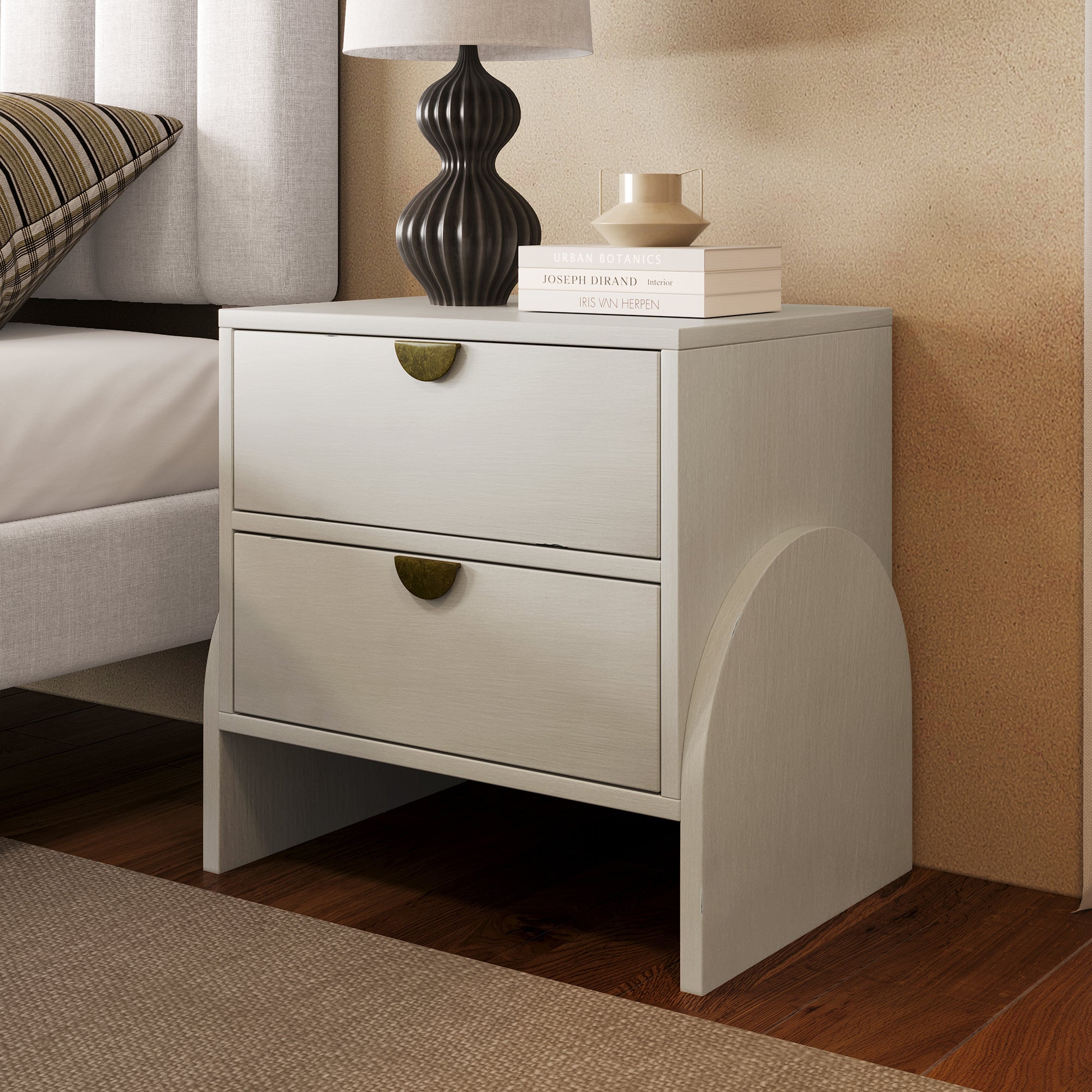 2-Drawer Rubber Wood Nightstand in Antique White