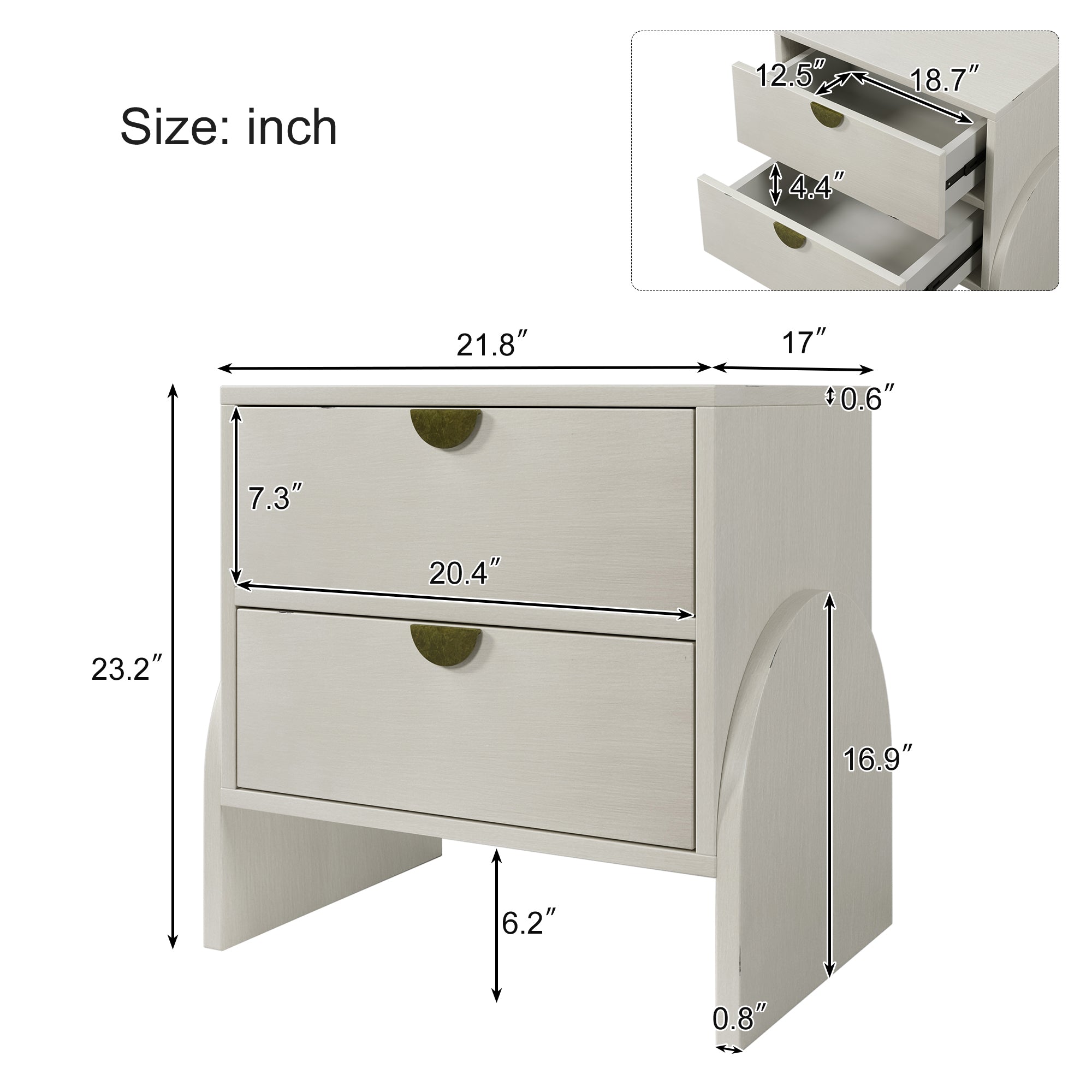 2-Drawer Rubber Wood Nightstand in Antique White