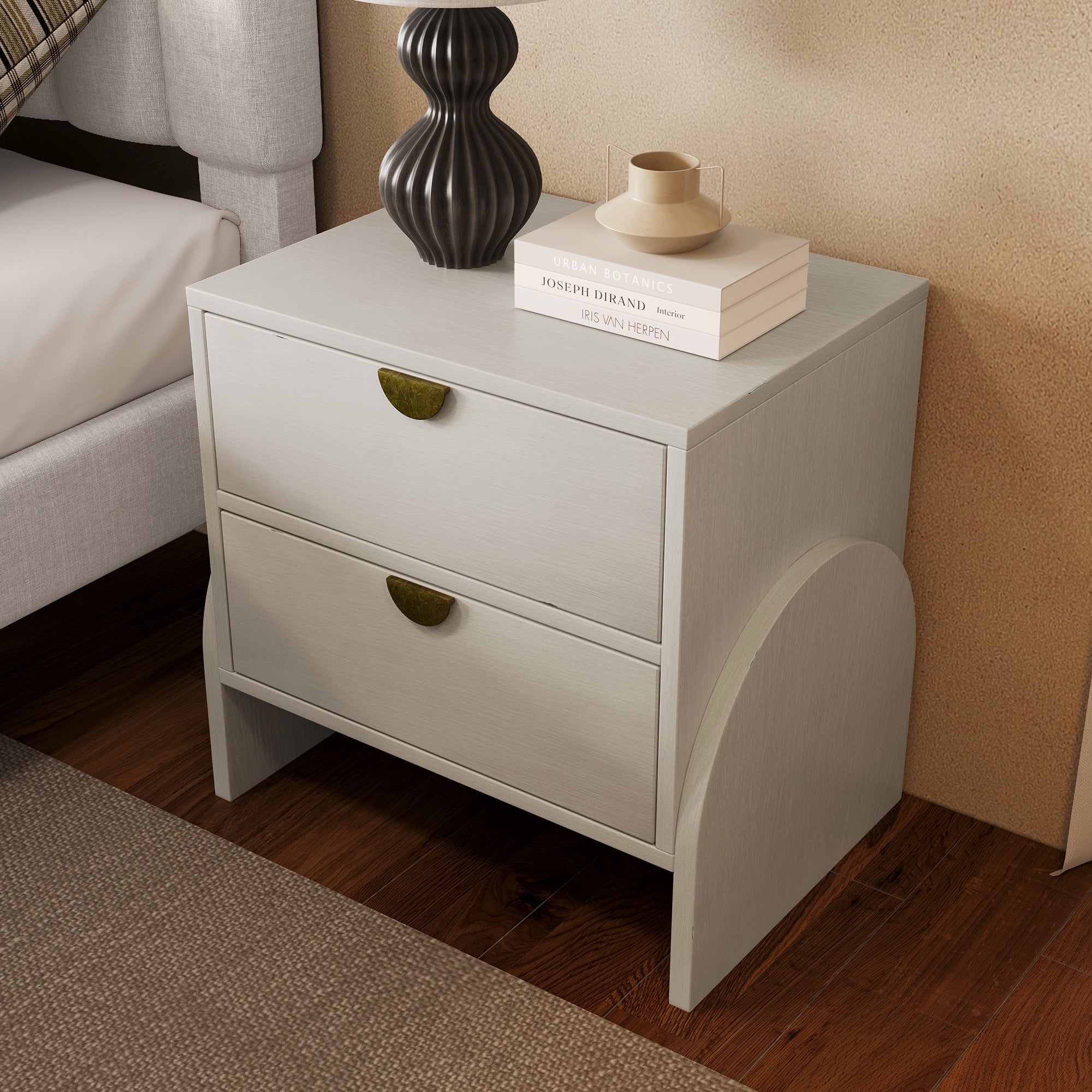 2-Drawer Rubber Wood Nightstand in Antique White