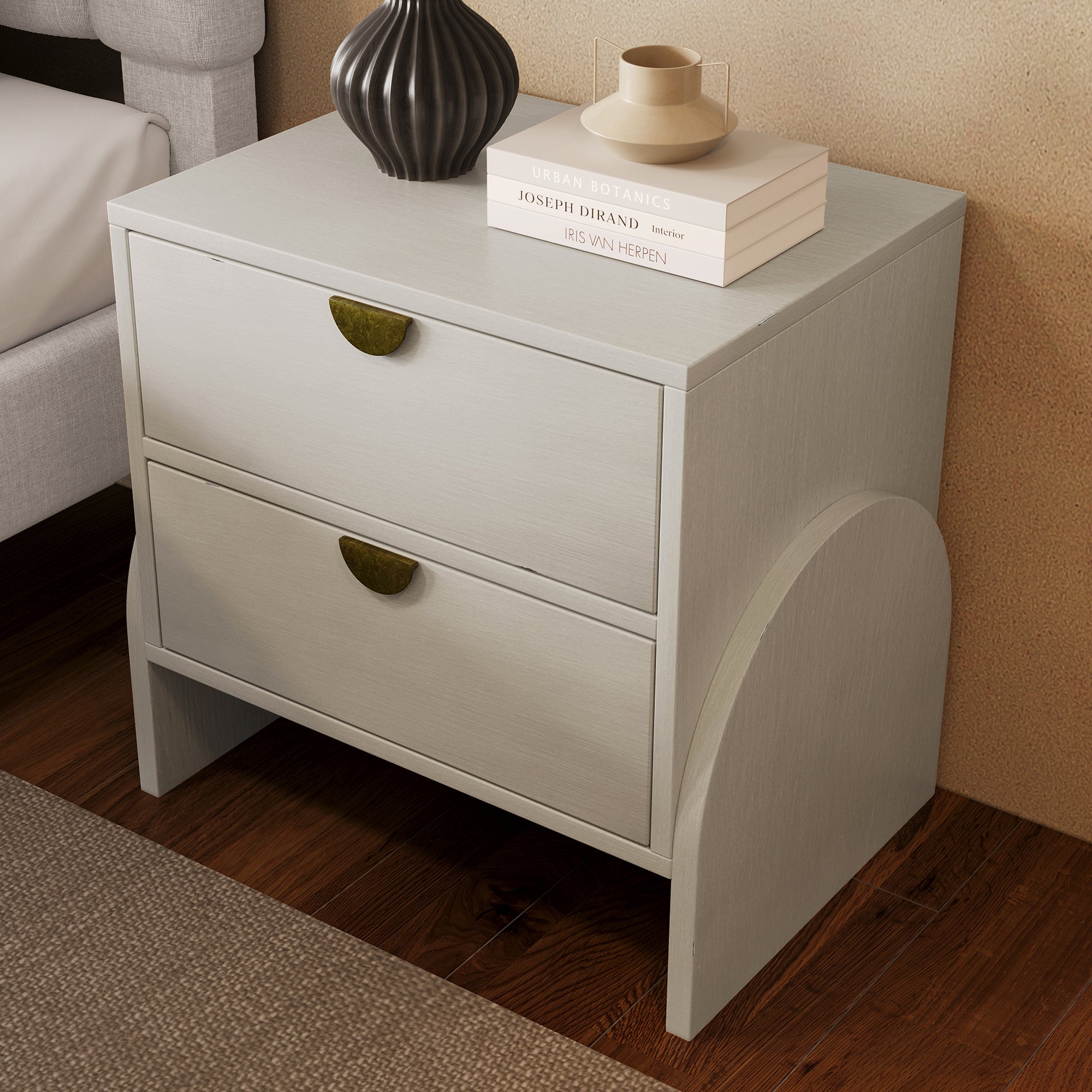 2-Drawer Rubber Wood Nightstand in Antique White