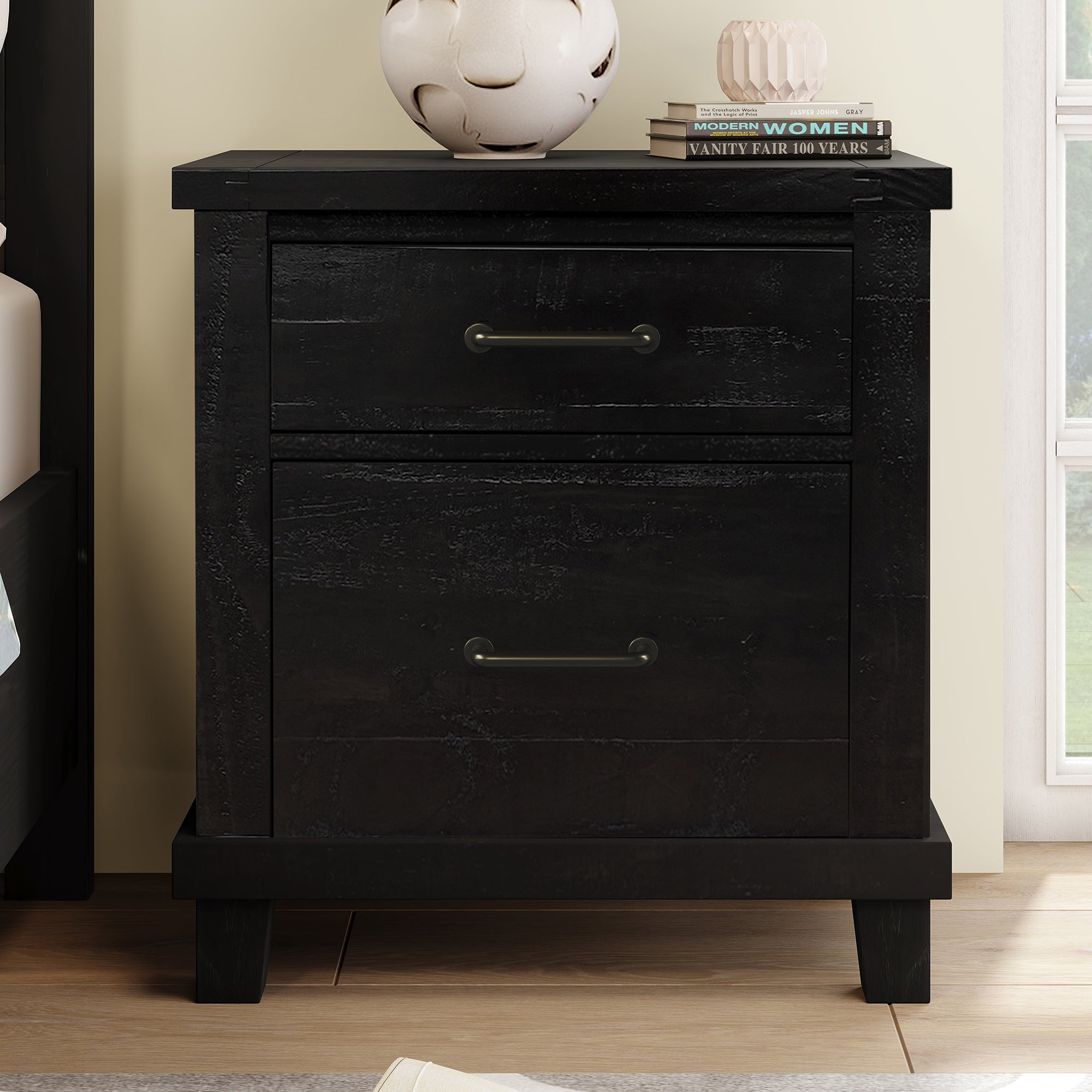 2-Drawer Rubber Wood Nightstand in Antique White