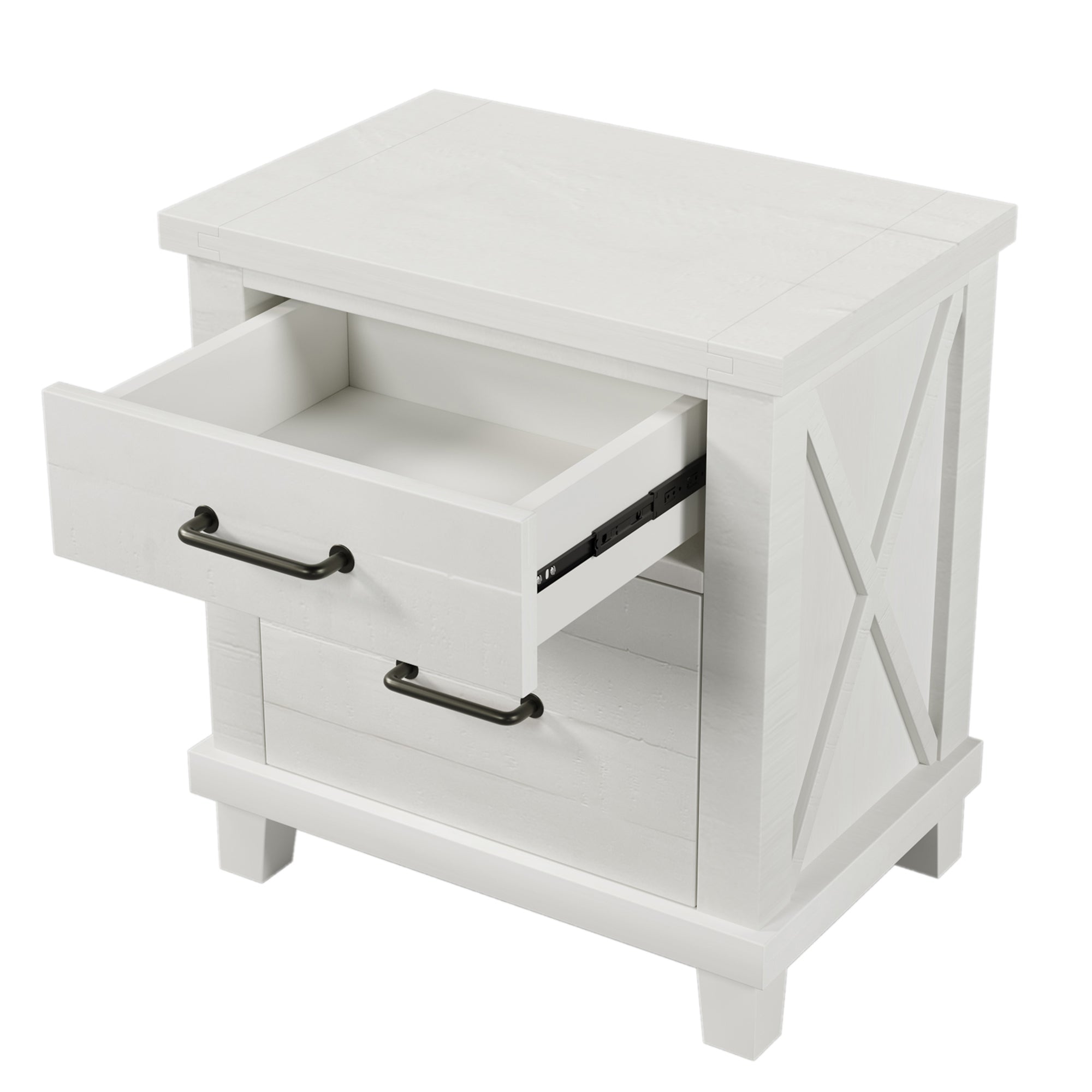 2-Drawer Rubber Wood Nightstand in Antique White