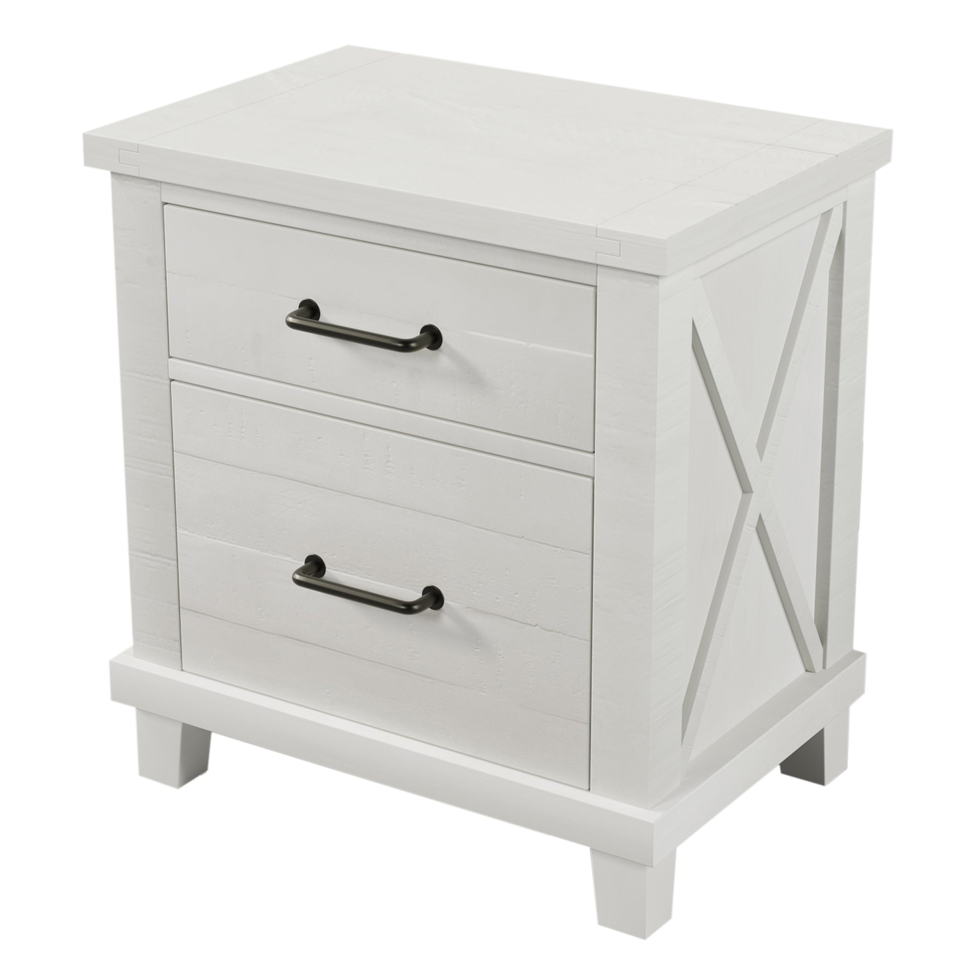 2-Drawer Rubber Wood Nightstand in Antique White