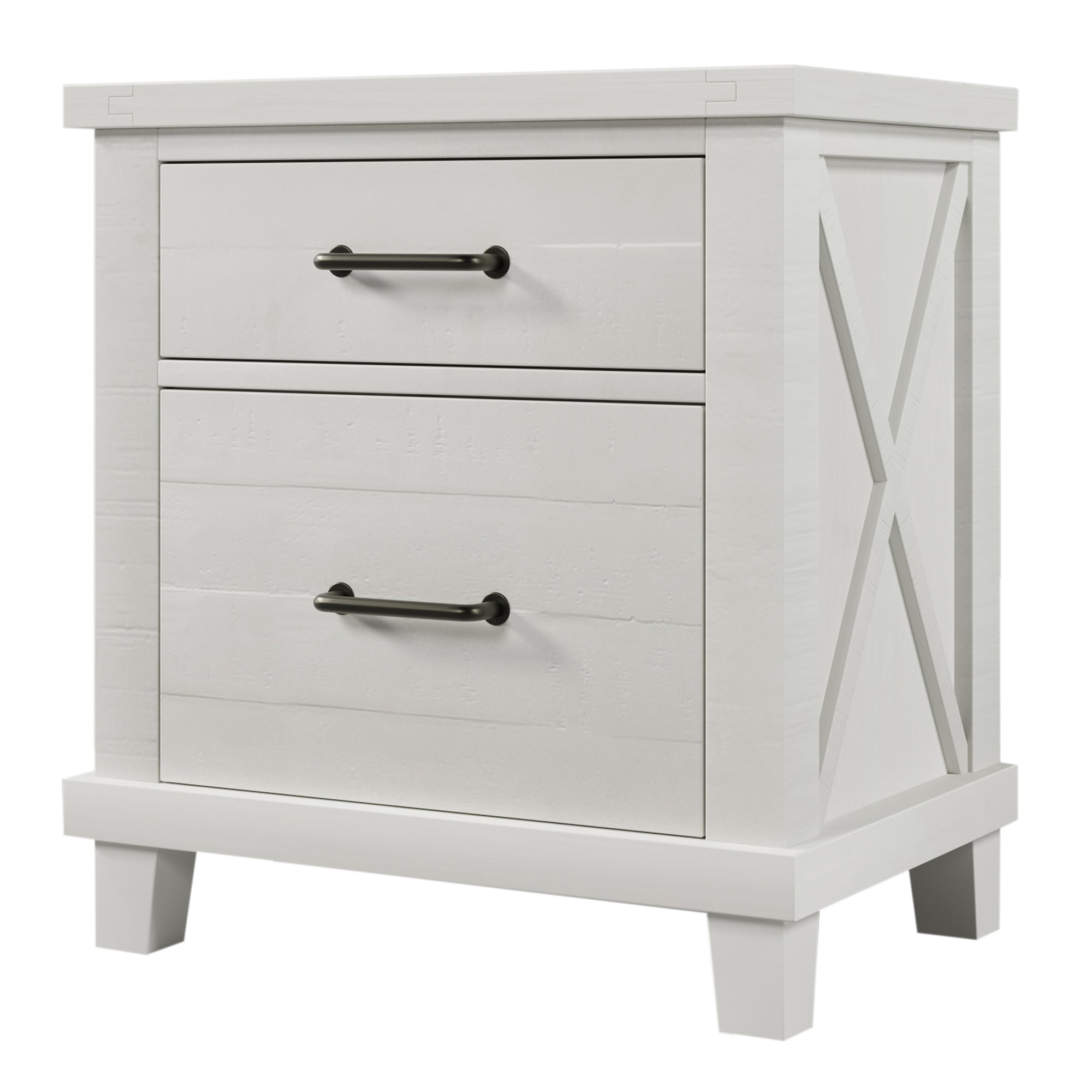 2-Drawer Rubber Wood Nightstand in Antique White
