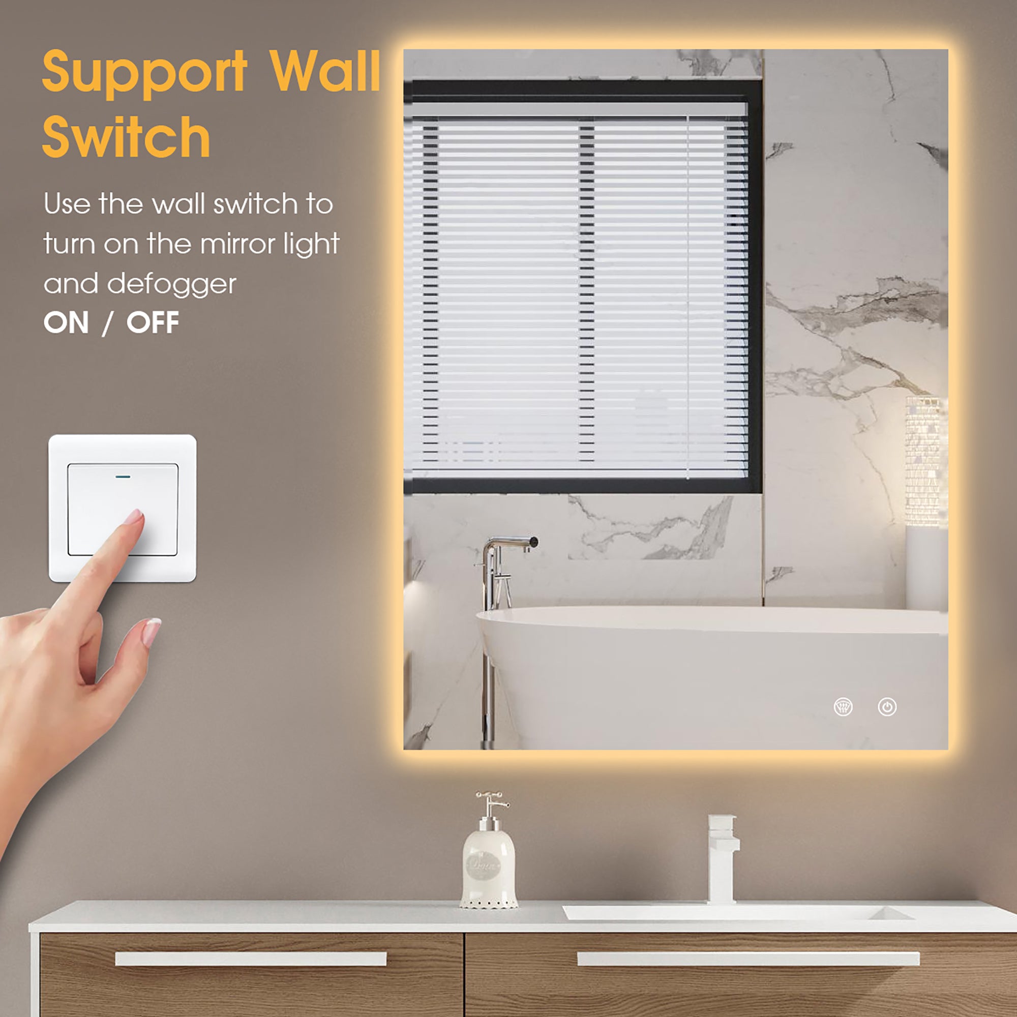 Rectangular Frameless Anti-Fog Wall Mounted LED Bathroom Vanity Mirror