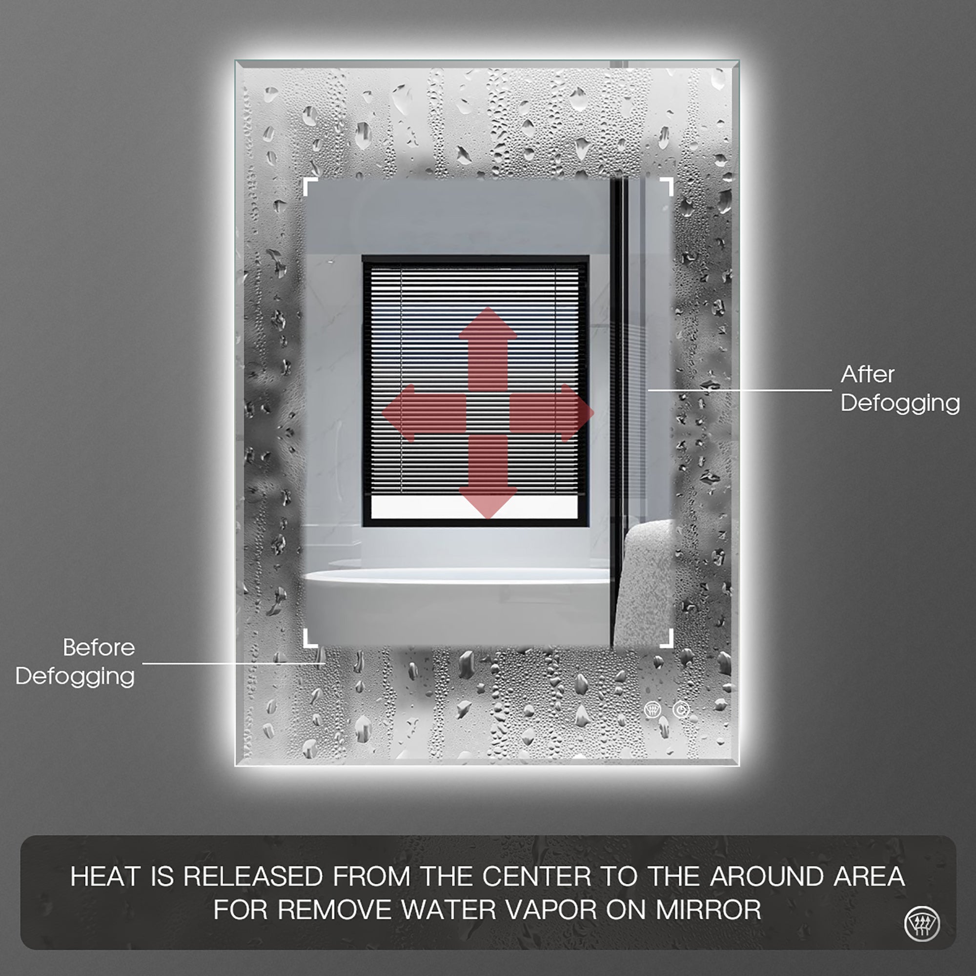 Rectangular Frameless Anti-Fog Wall Mounted LED Bathroom Vanity Mirror