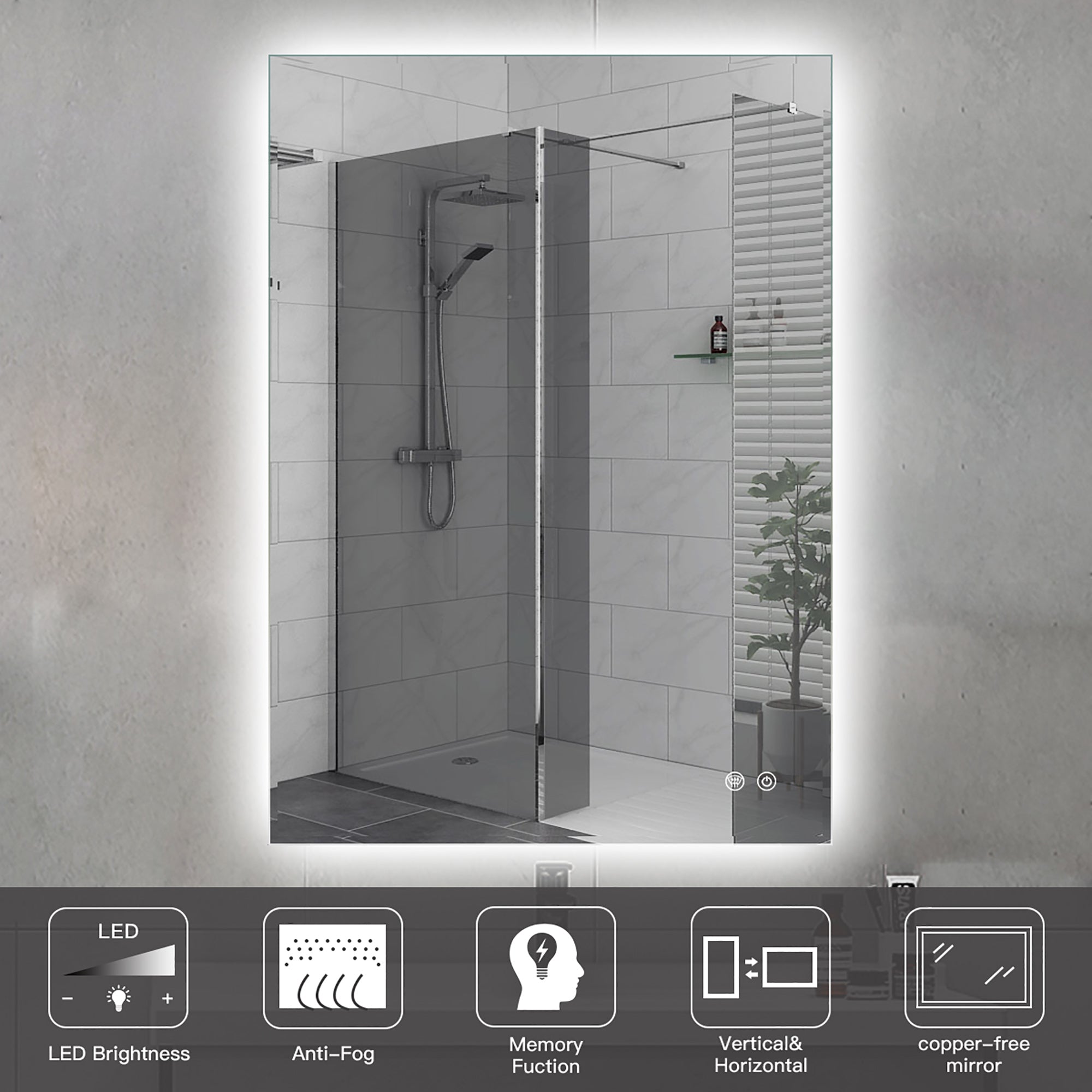 Rectangular Frameless Anti-Fog Wall Mounted LED Bathroom Vanity Mirror
