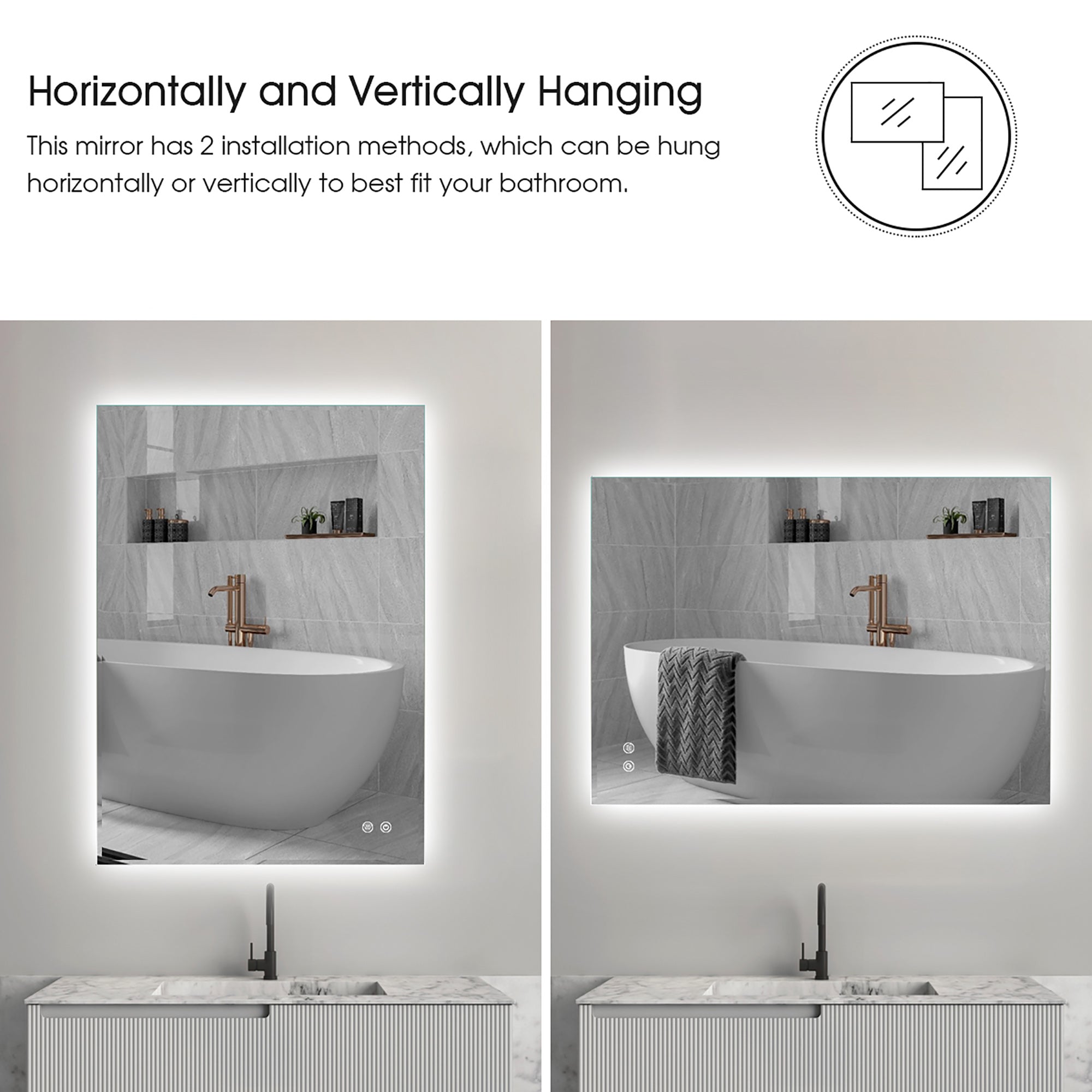 Rectangular Frameless Anti-Fog Wall Mounted LED Bathroom Vanity Mirror