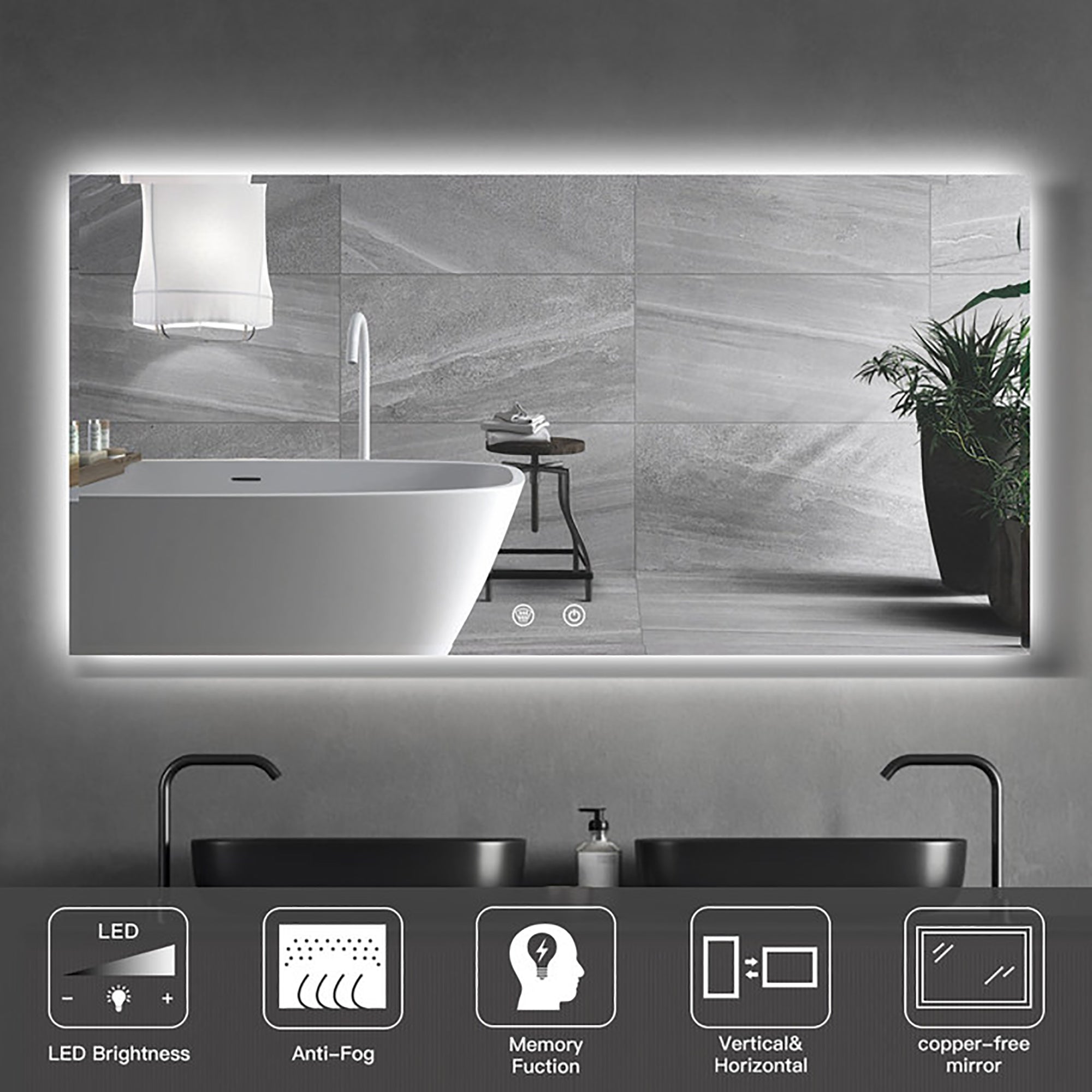 Rectangular Frameless Anti-Fog Wall Mounted LED Bathroom Vanity Mirror